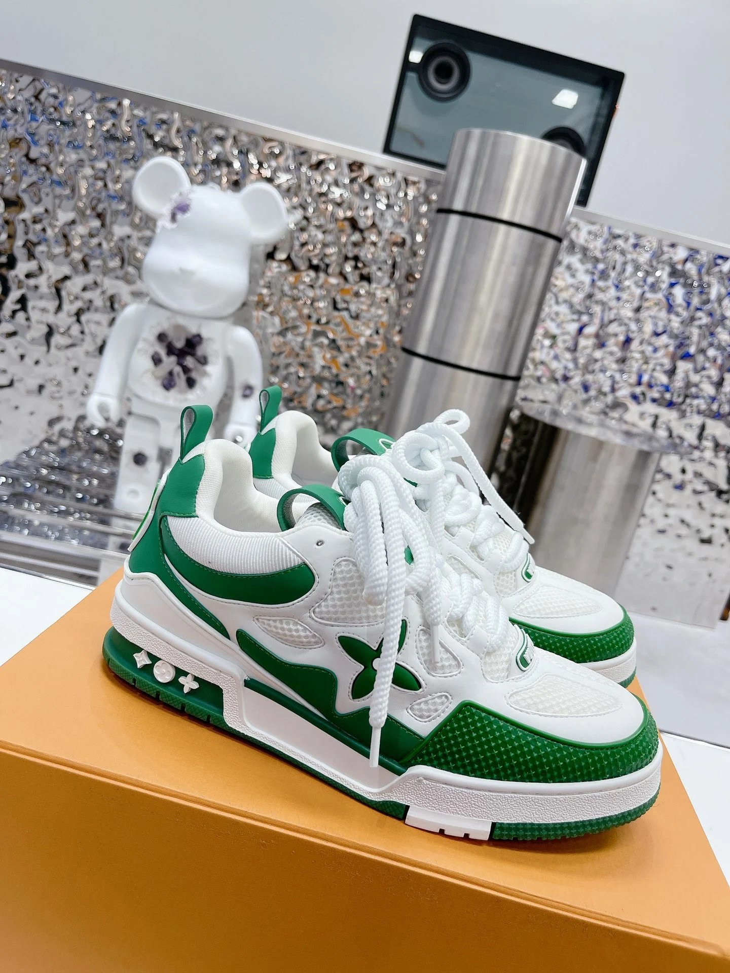 Louis Vuitton Green White Trainer Sneakers LV Flower Logo