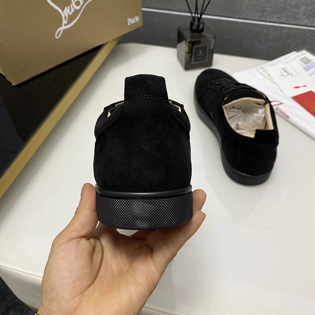 Christian Louboutin Black Suede Low Top Sneakers Red Sole
