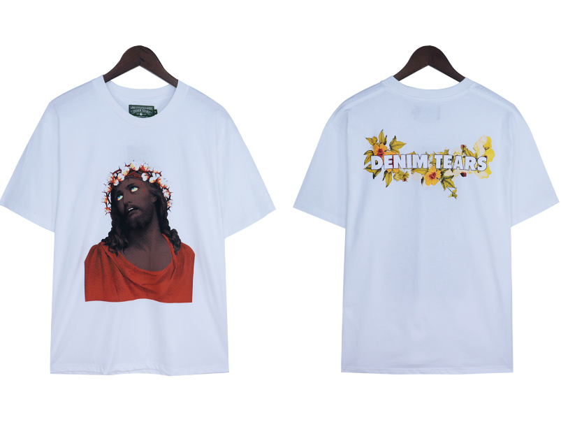 Denim Tears Black Jesus Crown of Flowers Tee White