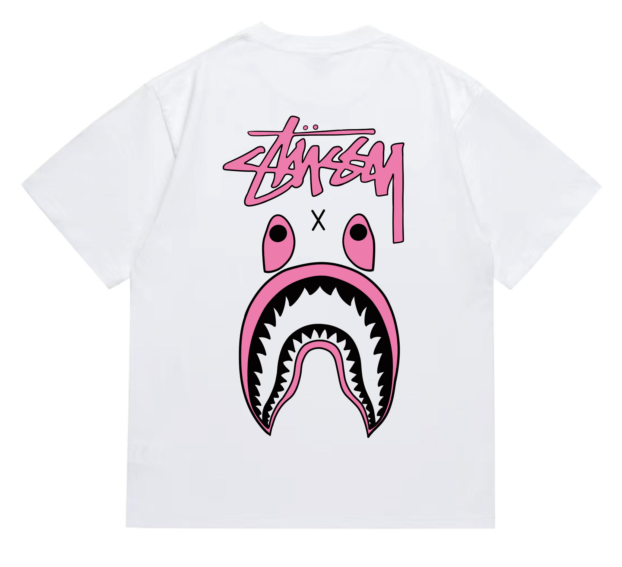 Stussy x BAPE Shark Face Tee White