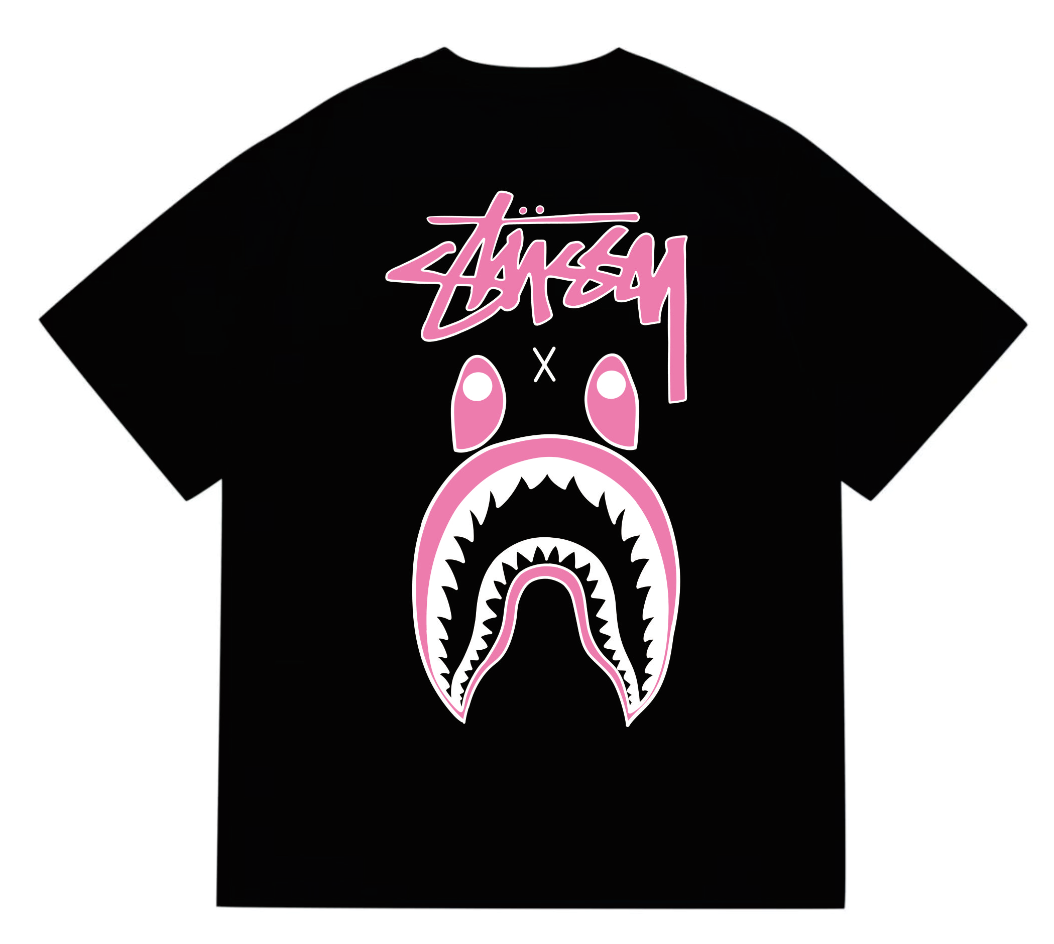 Stussy x BAPE Shark Face Tee Black