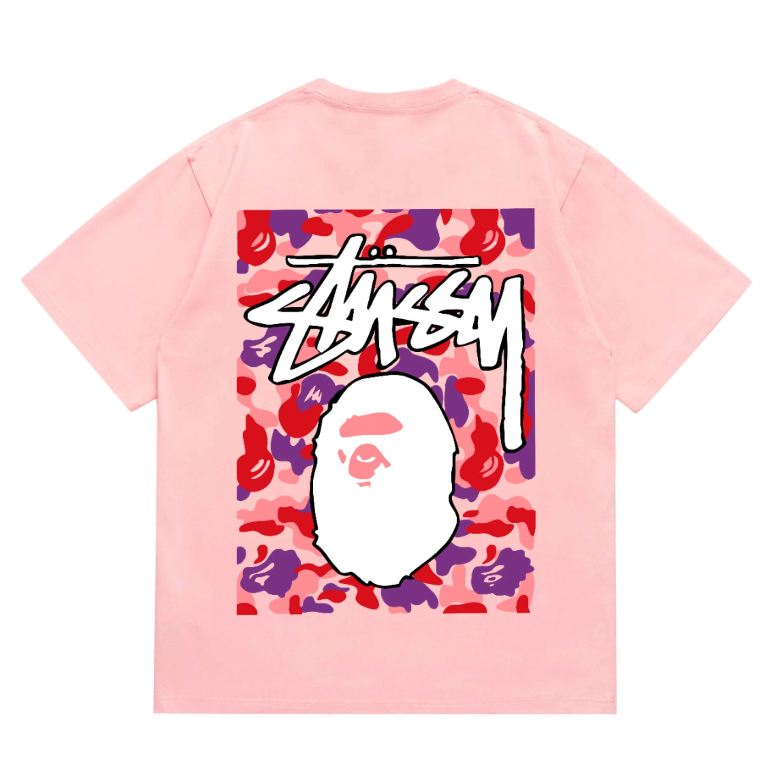 Stussy x BAPE Camo Ape Head Tee Pink
