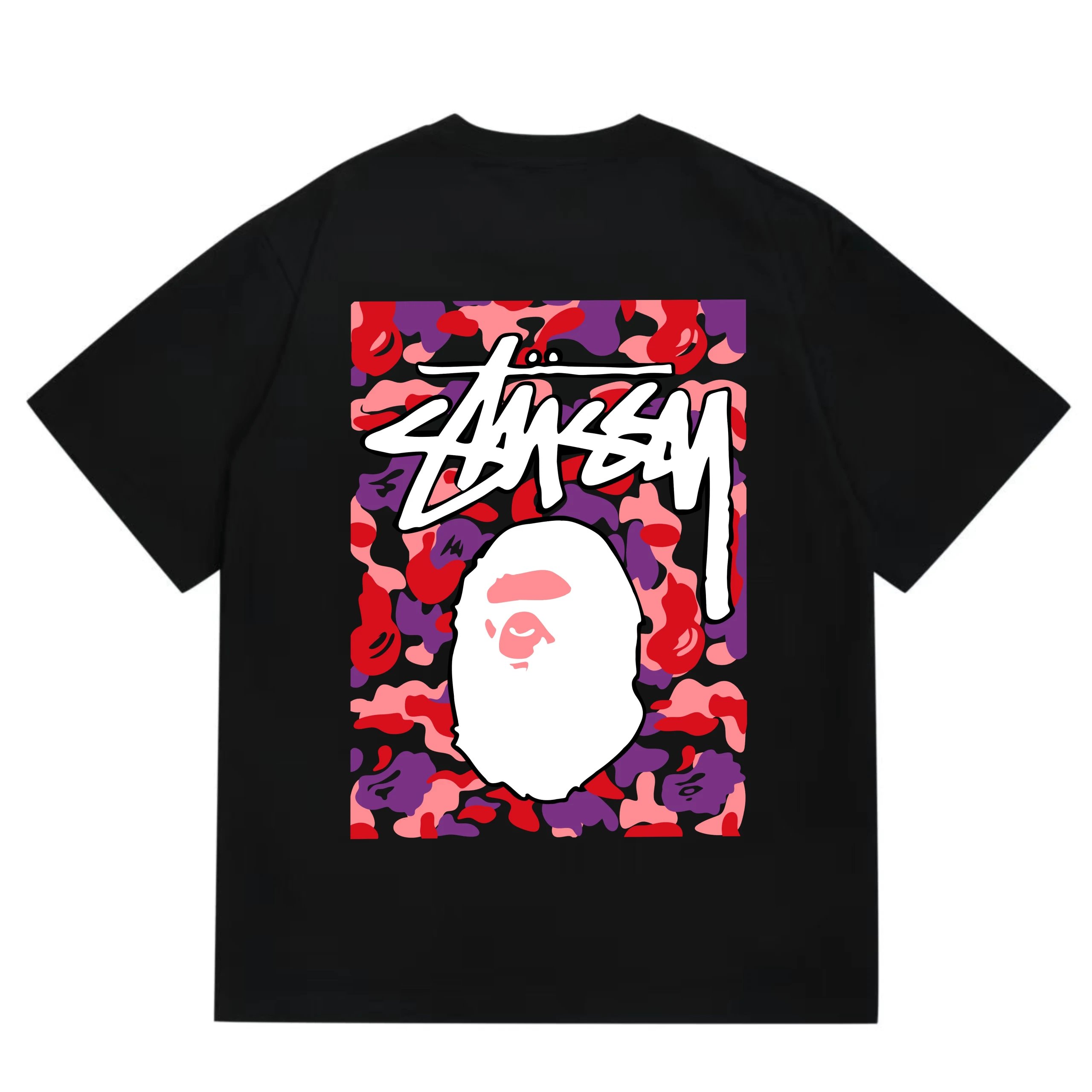 Stussy x BAPE Camo Ape Head Tee Black