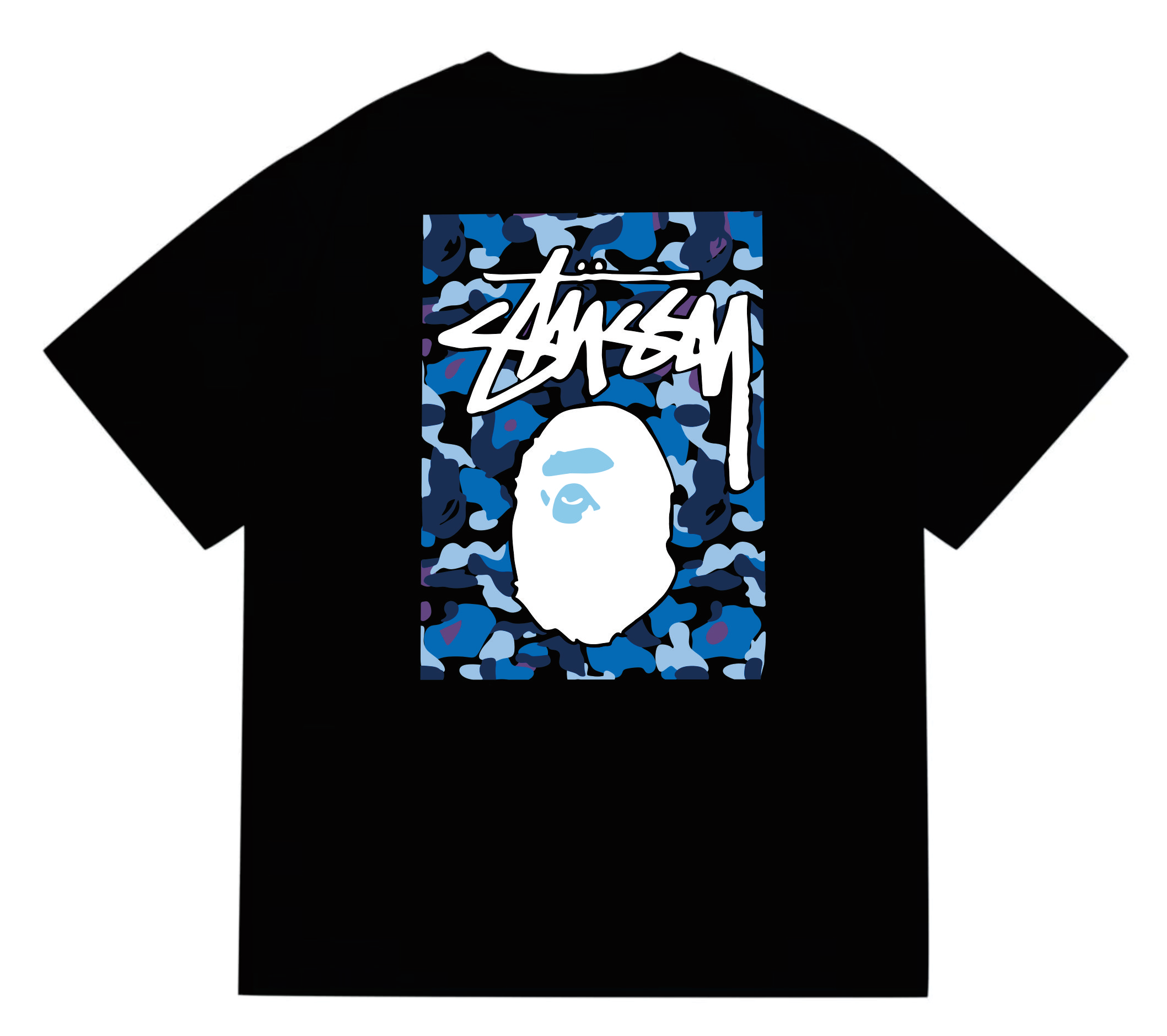 BAPE x Stussy Camo Ape Head Graphic Tee Black