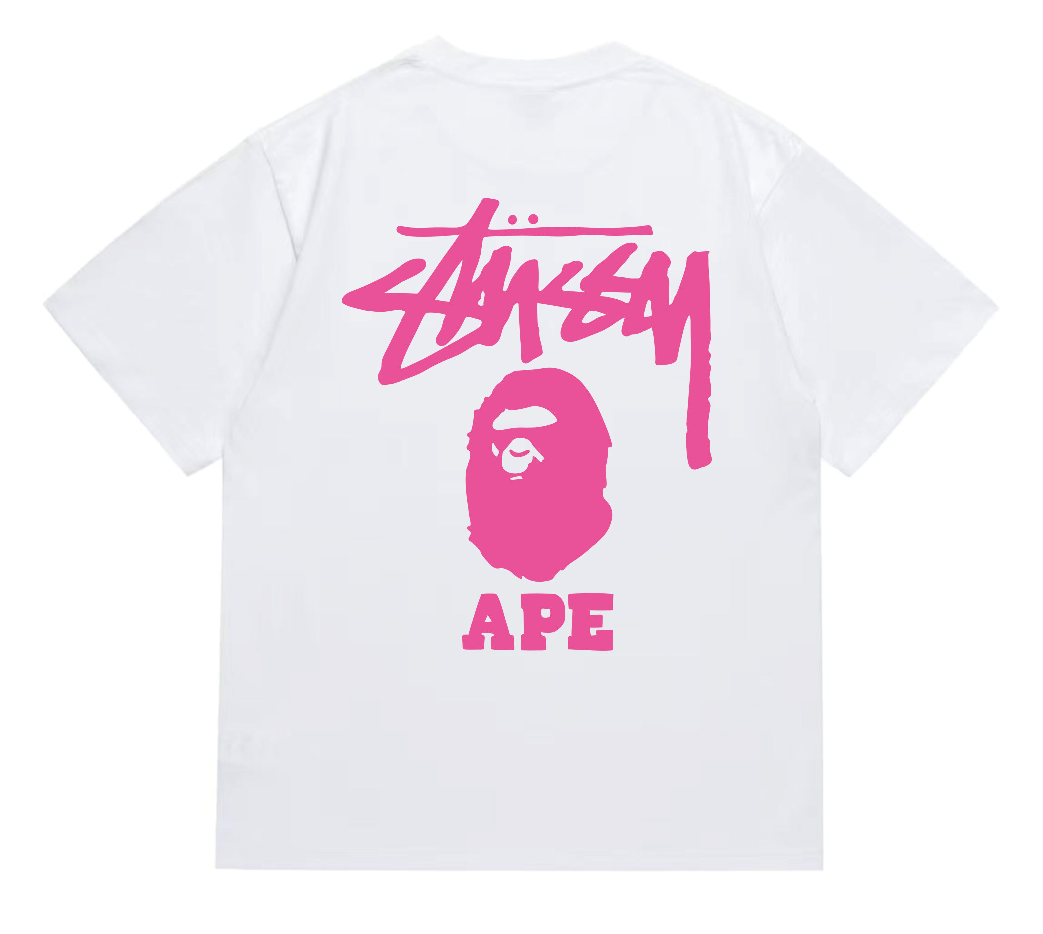 BAPE x Stussy Ape Graphic Tee White Pink