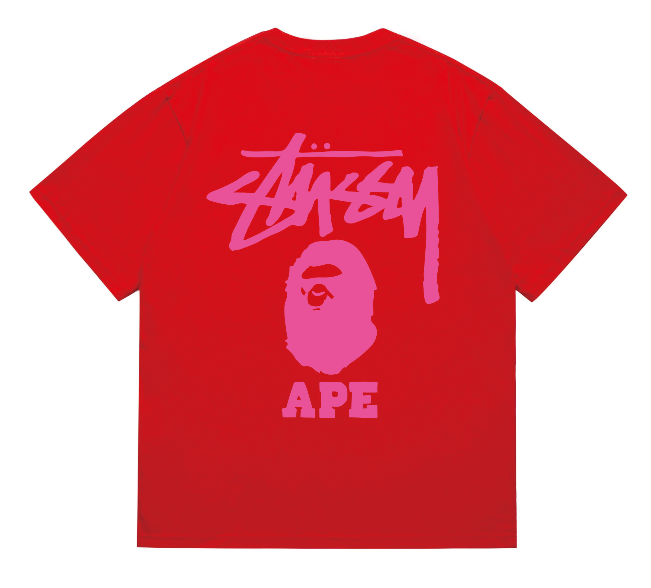 BAPE x Stussy Ape Graphic Tee Red Pink