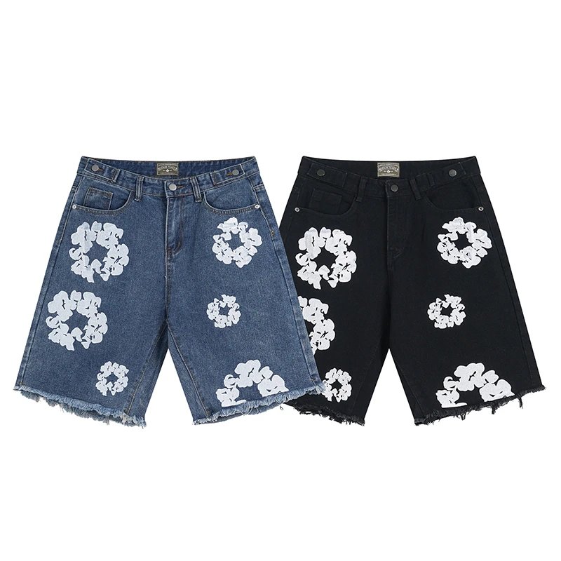 Unbranded Shorts Floral Print Raw-Hem Denim image 2