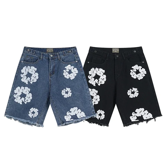 Unbranded Shorts Floral Print Raw-Hem Denim product detail image 3