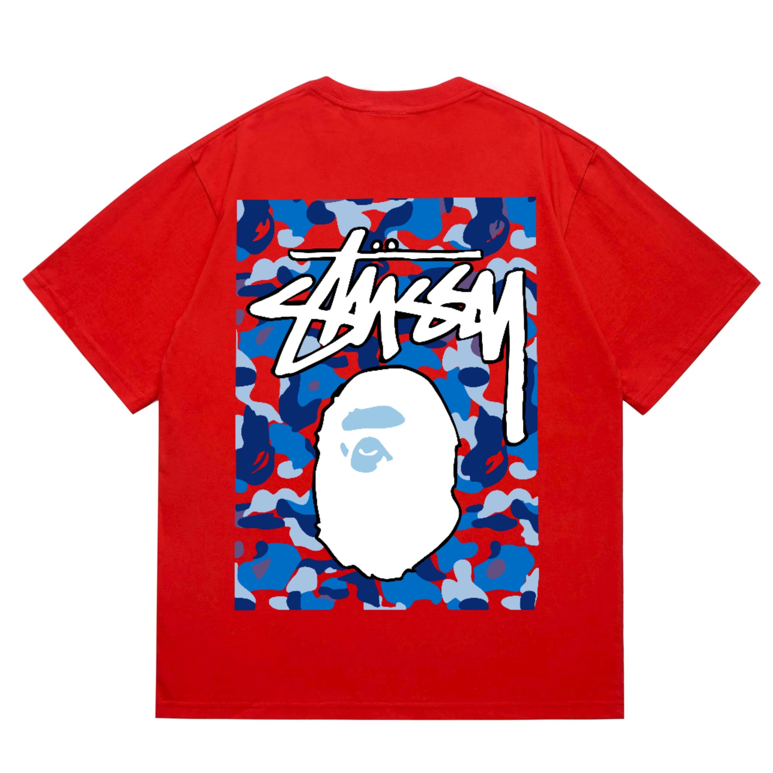 BAPE x Stussy Camo Ape Head Graphic Tee Red
