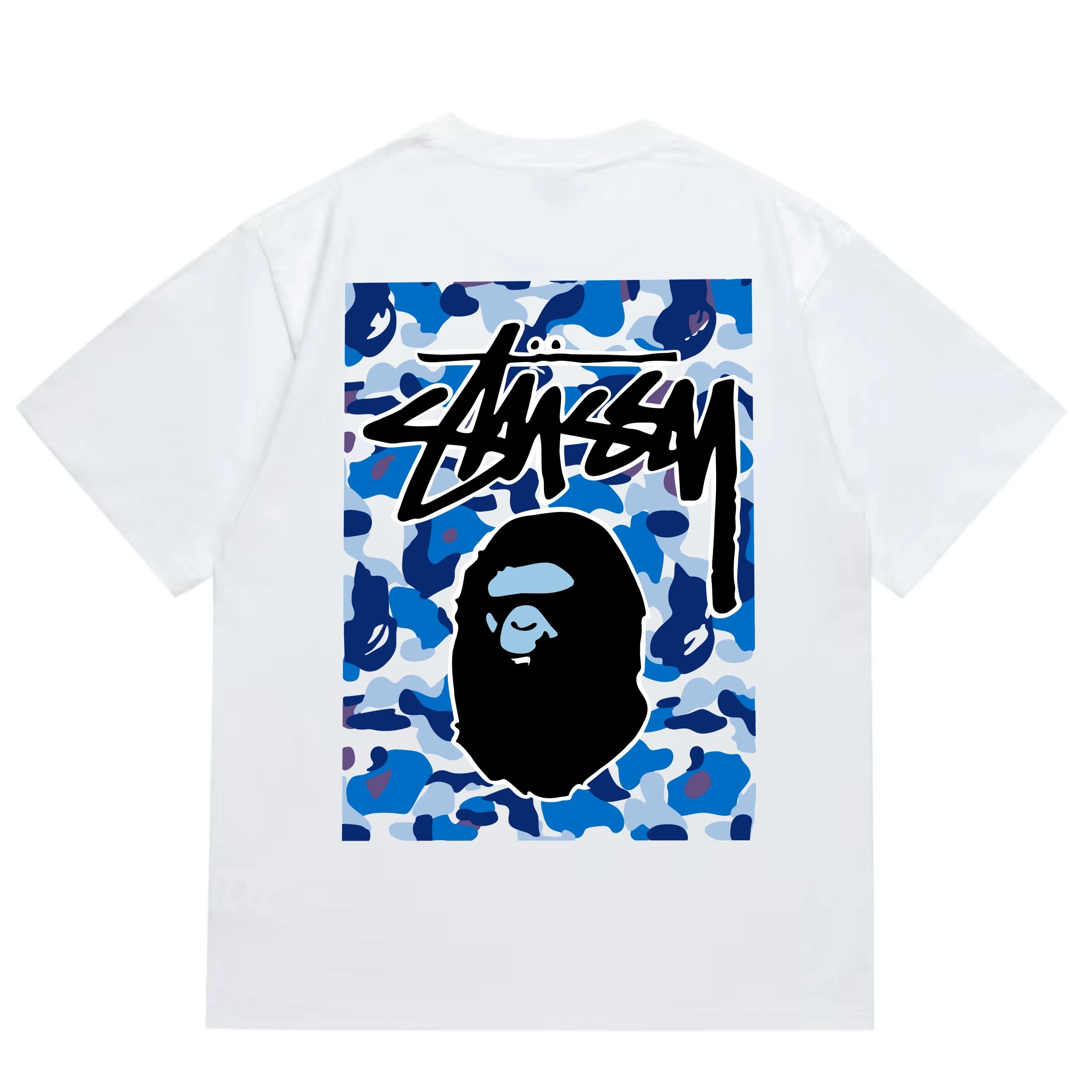 BAPE x Stussy Camo Ape Head Graphic Tee White