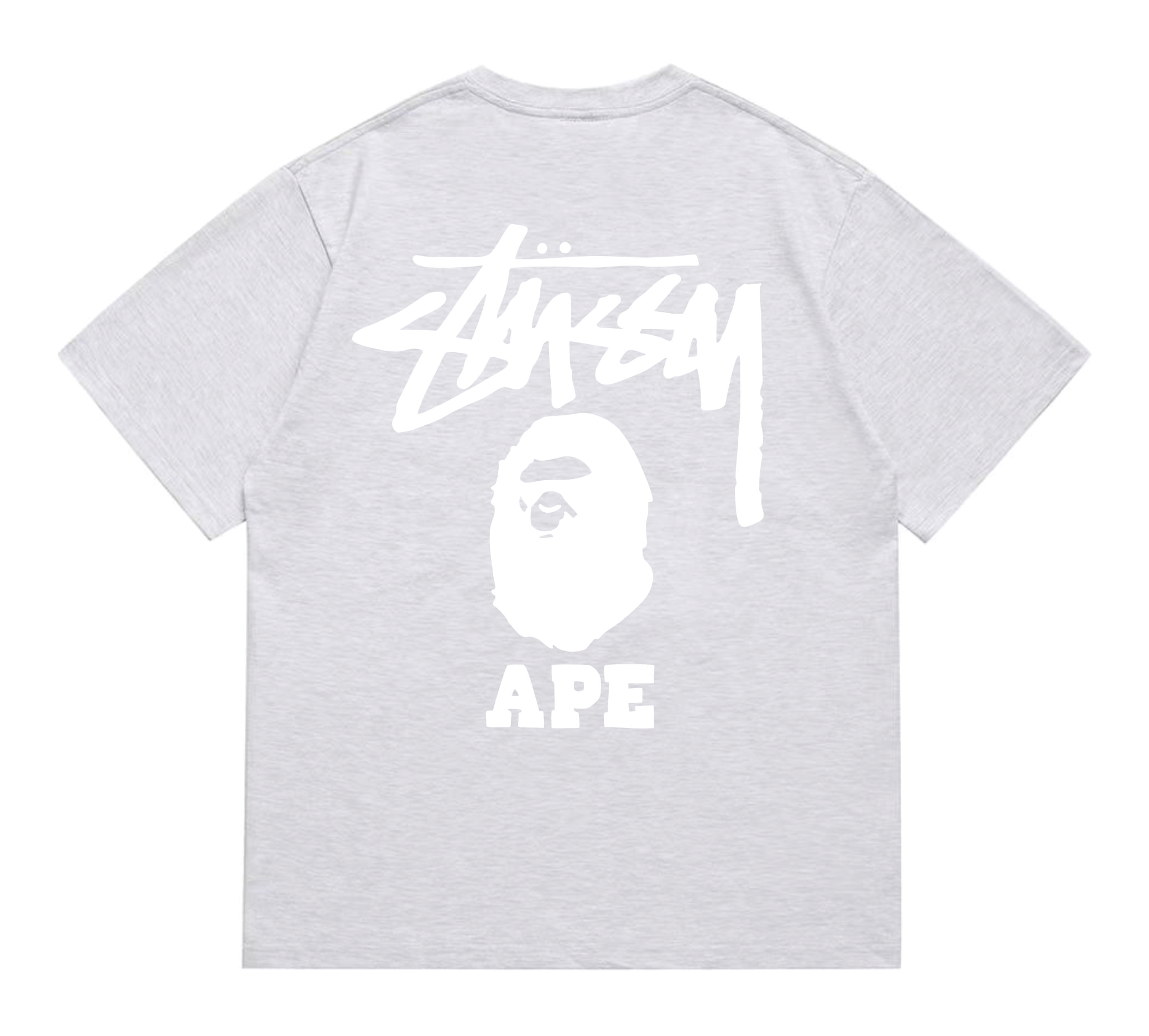 BAPE x Stussy Ape Graphic Tee Ash Grey