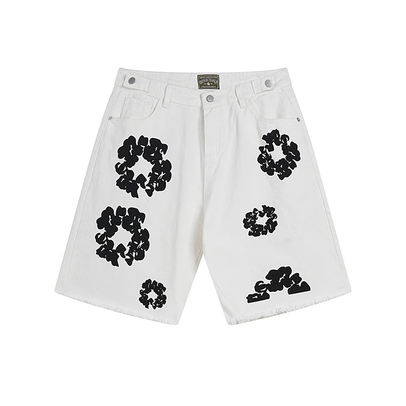 Unbranded Shorts Floral Print Raw-Hem Denim image 5