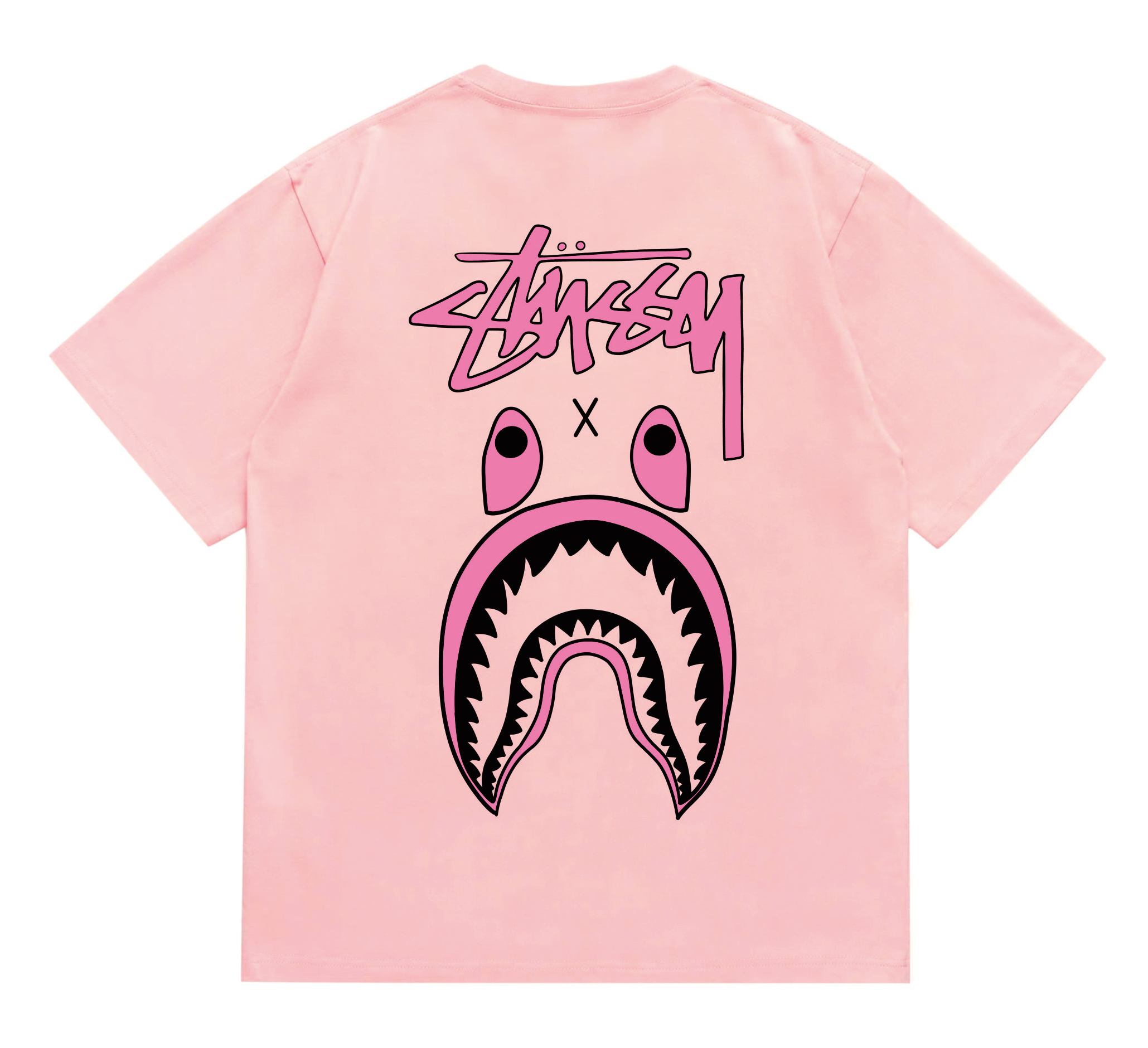 Stussy x BAPE Shark Face Tee Pink