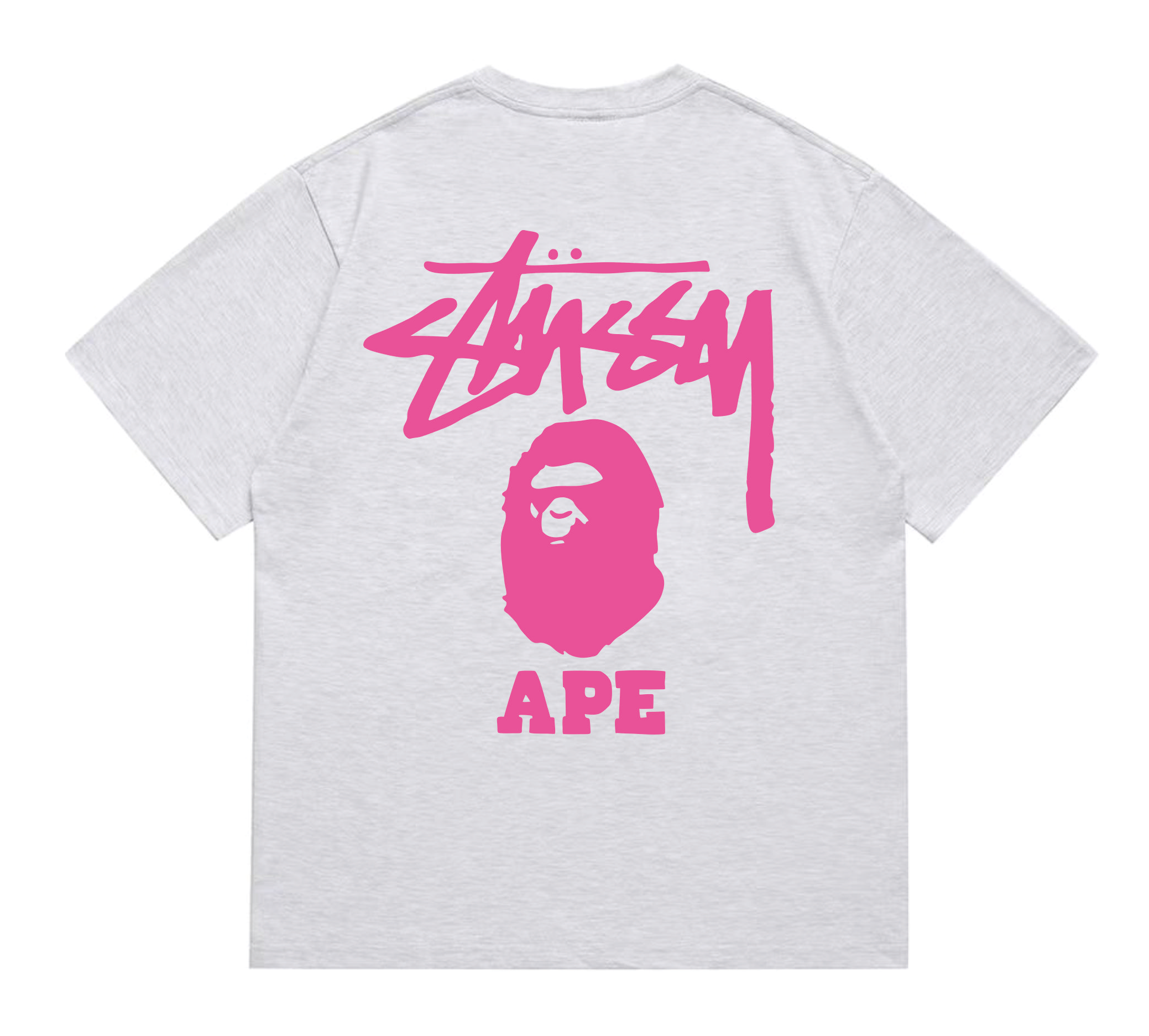 BAPE x Stussy Ape Graphic Tee Ash Grey Pink