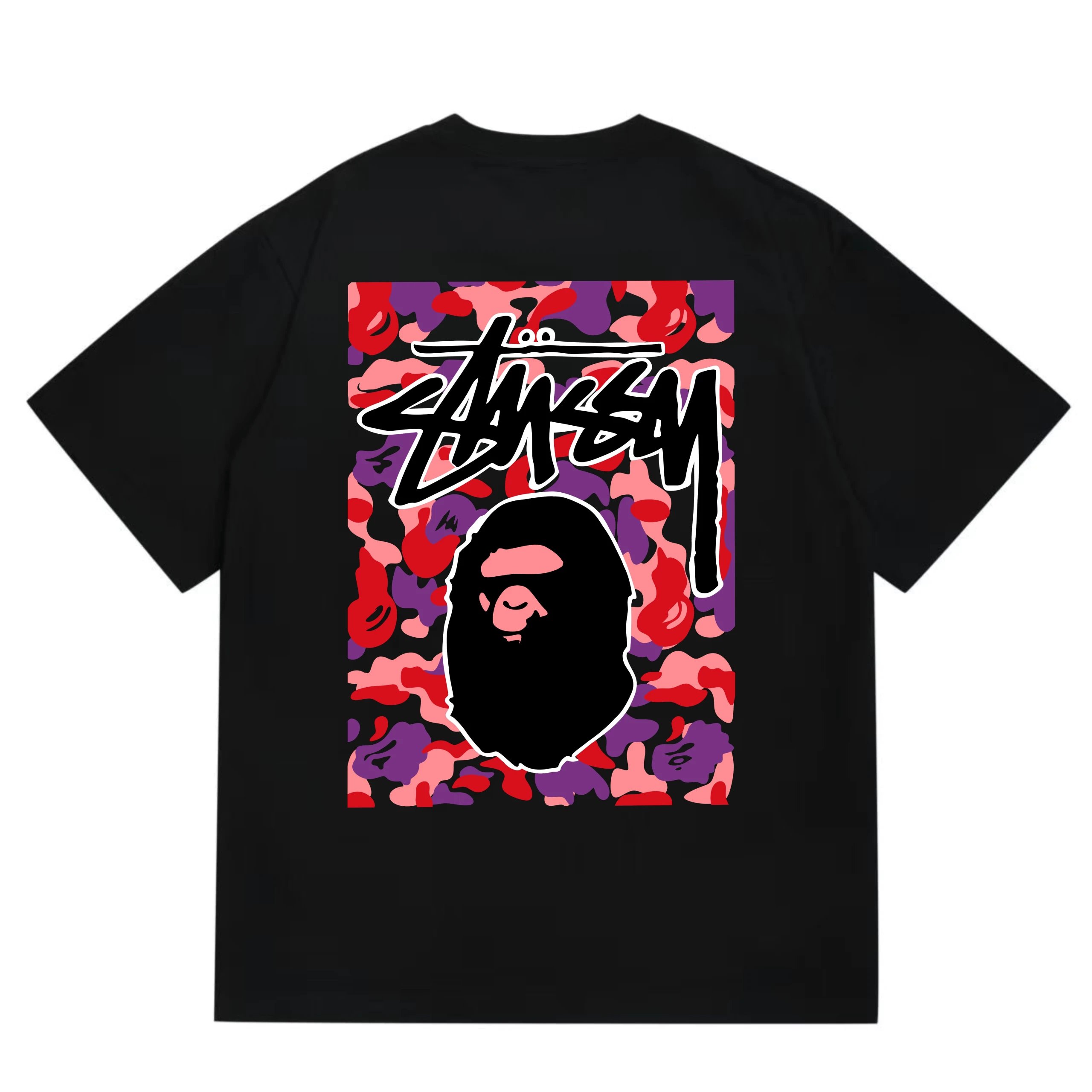 Stussy x BAPE Camo Ape Head Tee Black Alt