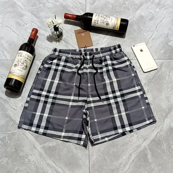 Burberry Check Print Swim Shorts Gray - 1