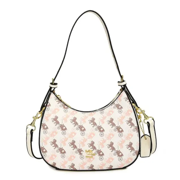 Coach Horse and Carriage Print Hobo Bag Cream Pink - 1