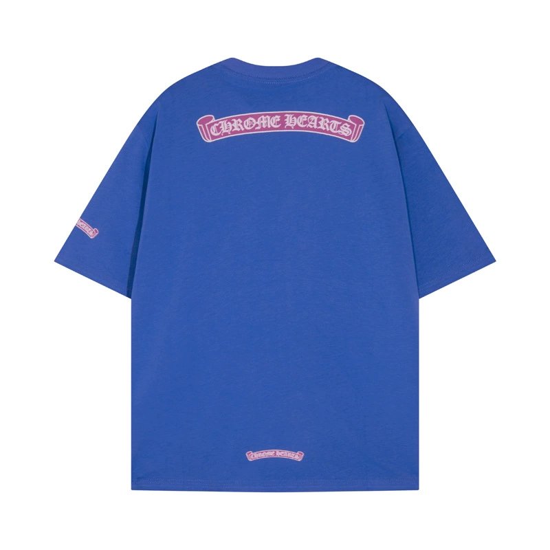 Chrome Hearts Scroll Logo Tee Blue Pink