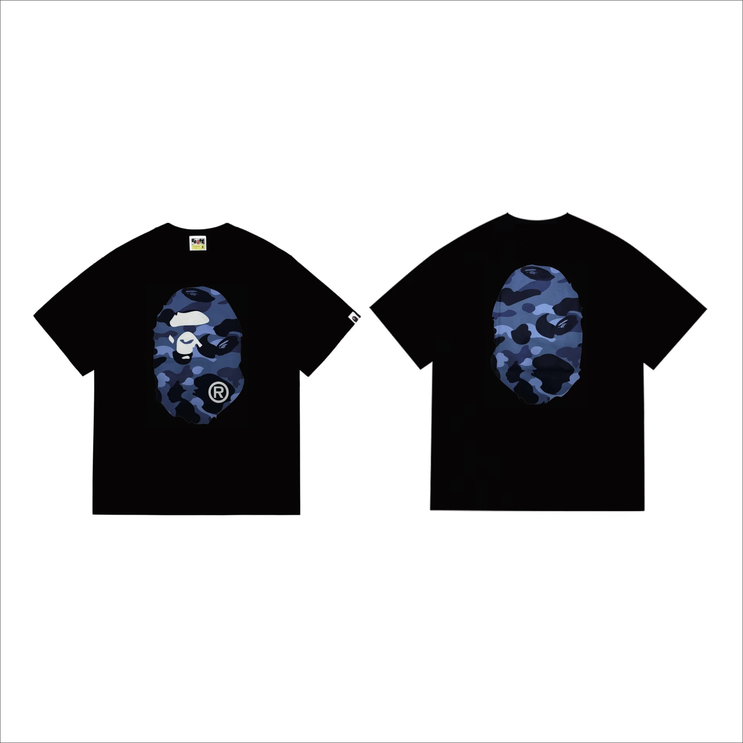 BAPE Blue Camo Ape Head Front Back Tee Black