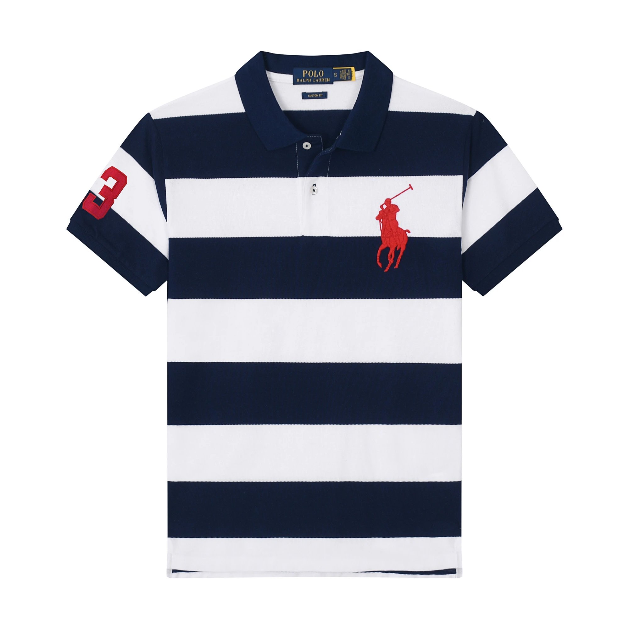 Polo Ralph Lauren Big Pony Stripe Polo Black and White Polo Shirt - 10