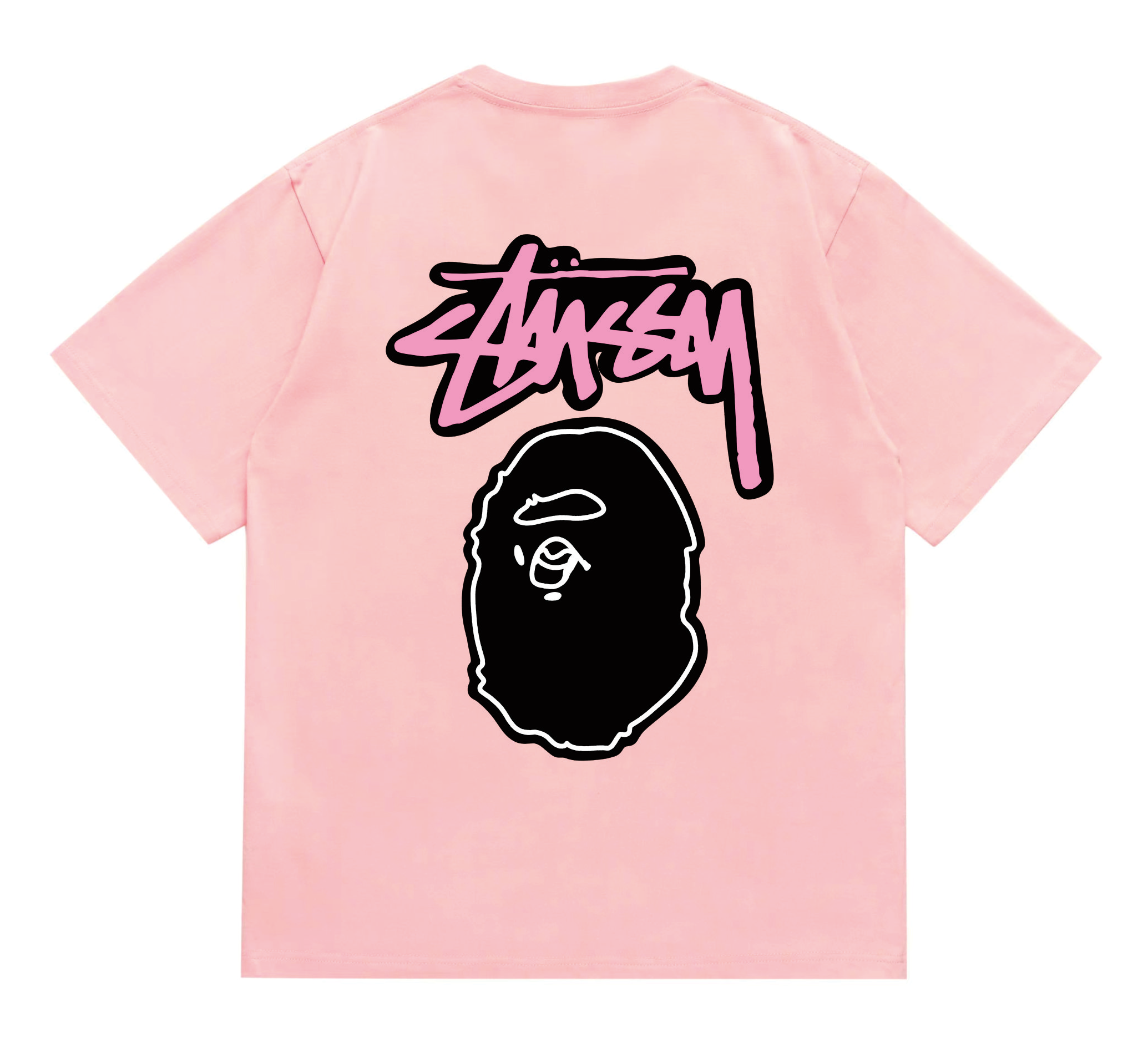 Stussy x BAPE Graffiti Ape Head Tee Pink