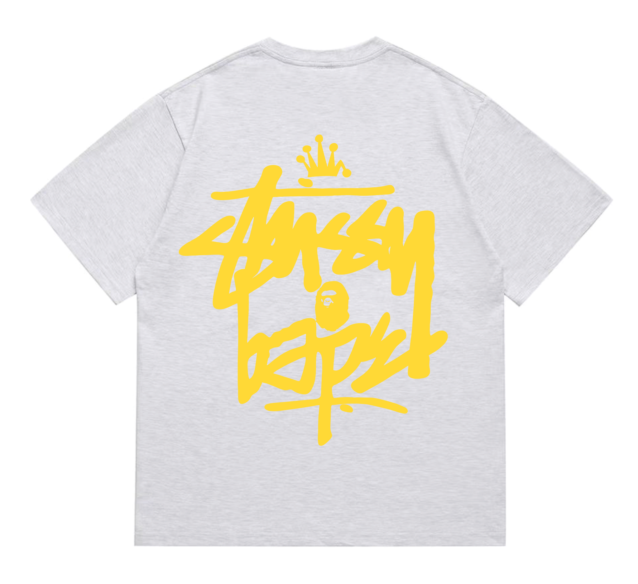Stussy x BAPE Crown Graffiti Collab Tee Ash Grey Yellow