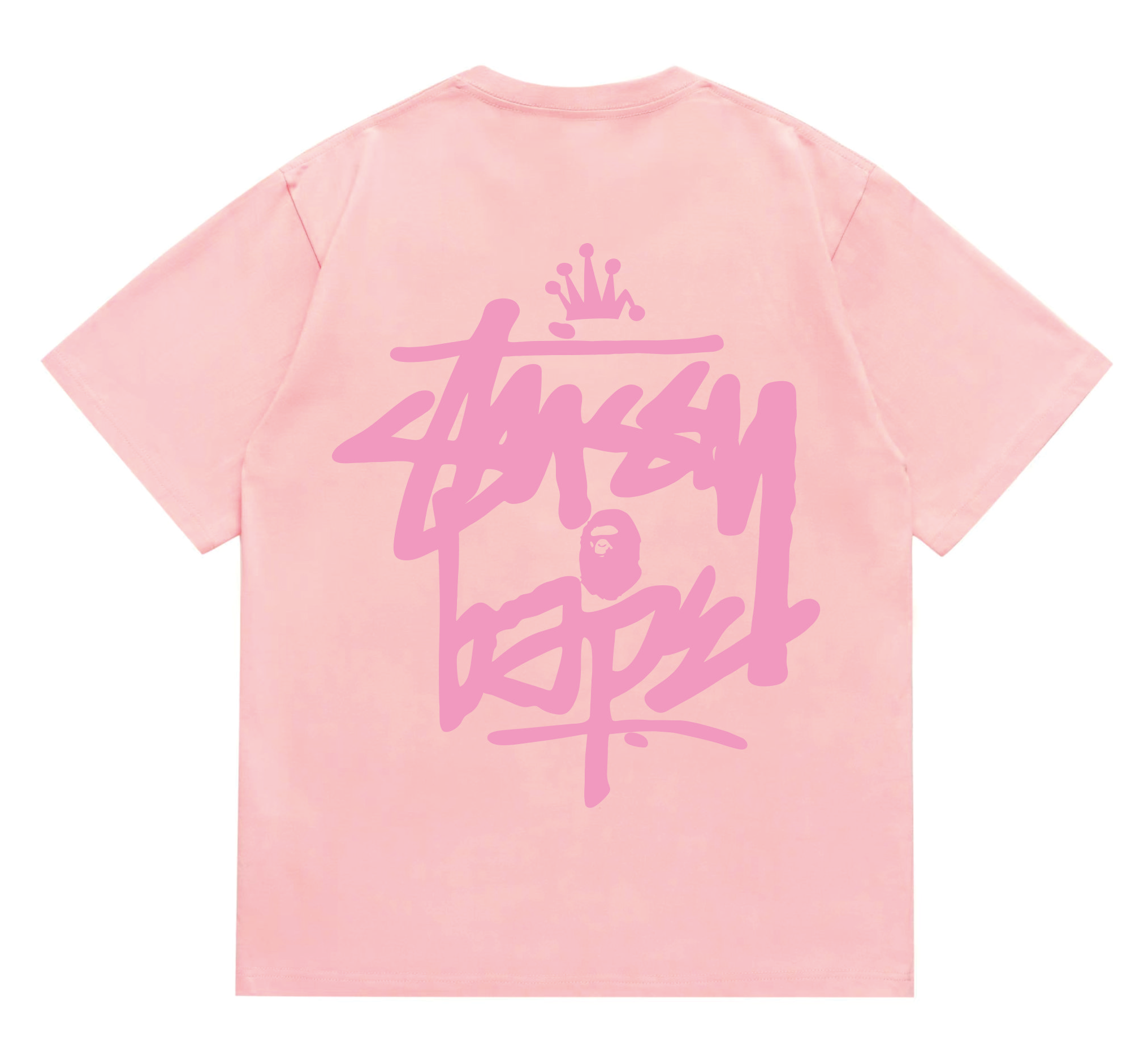 Stussy x BAPE Crown Graffiti Collab Tee Pink Tonal