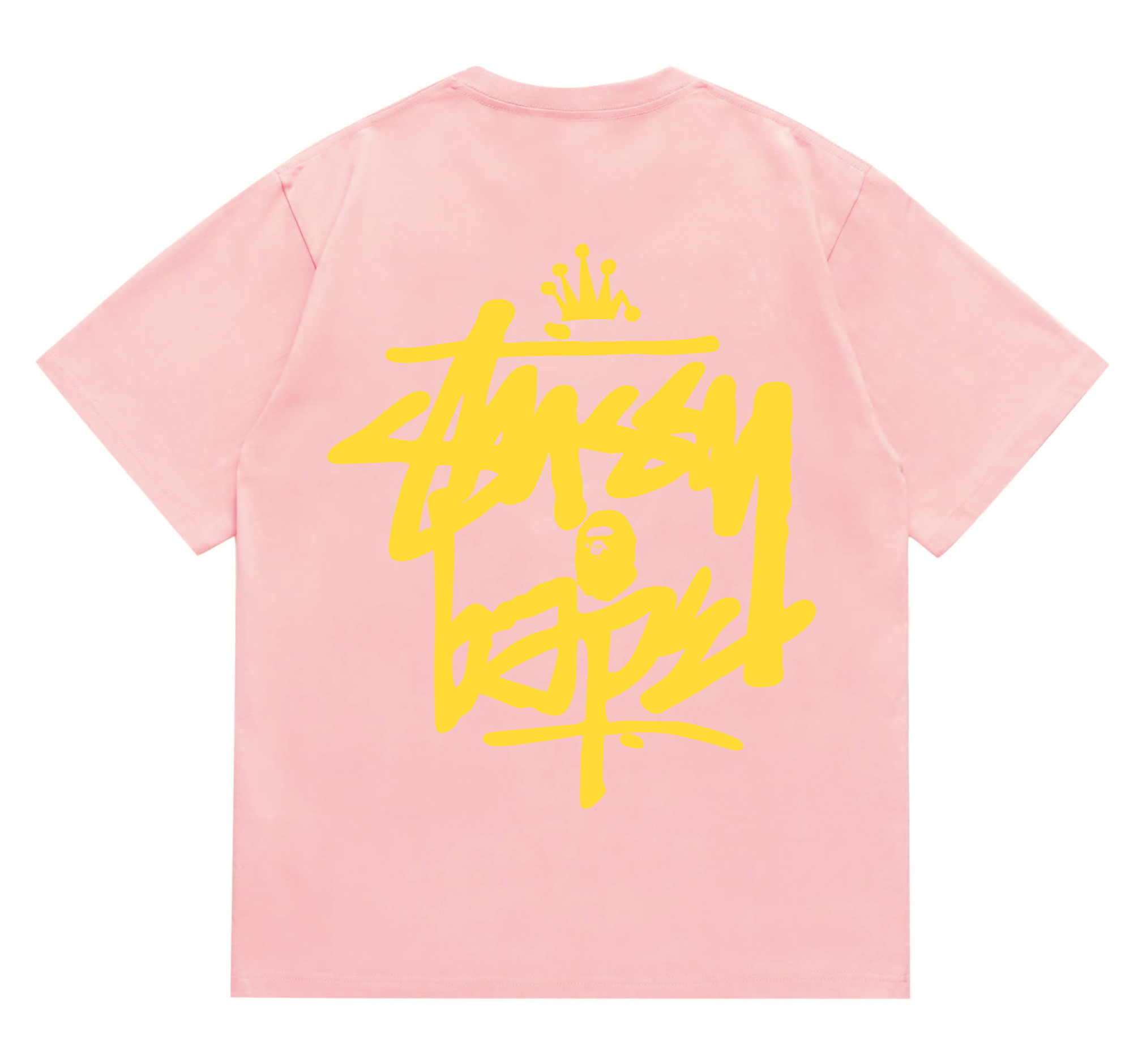 Stussy x BAPE Crown Graffiti Collab Tee Pink Yellow