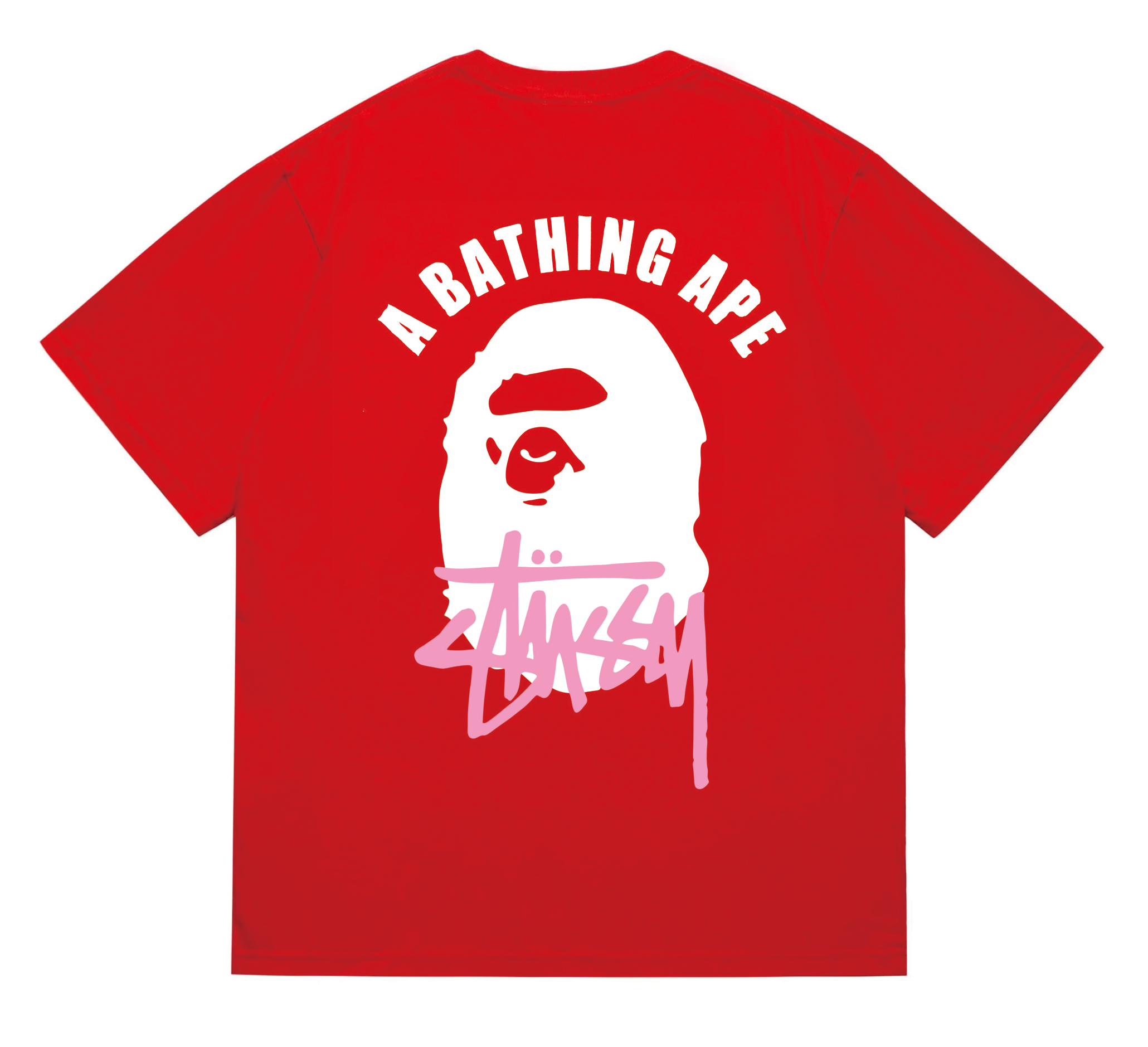 BAPE x Stussy Ape Head Outline Logo Tee Red
