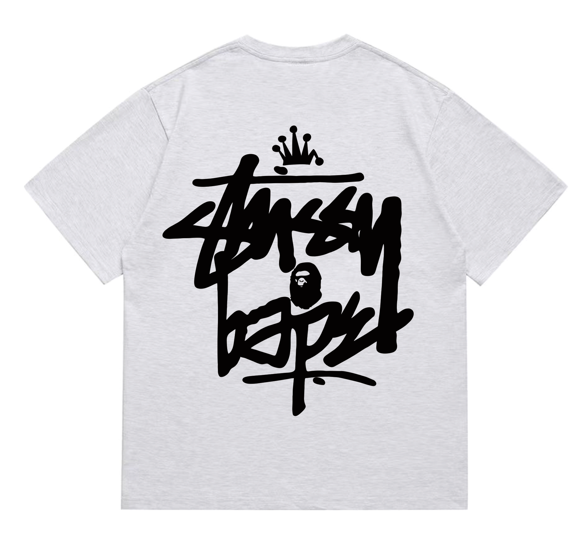 Stussy x BAPE Crown Graffiti Collab Tee Ash Grey Black