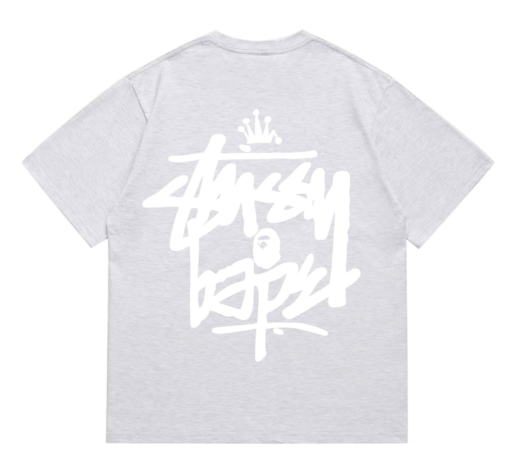 Stussy x BAPE Crown Graffiti Collab Tee Ash Grey