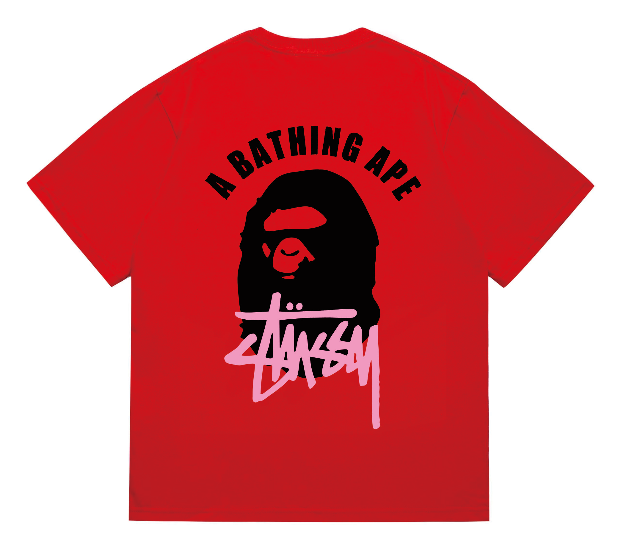 BAPE x Stussy Ape Head Graffiti Logo Tee Red