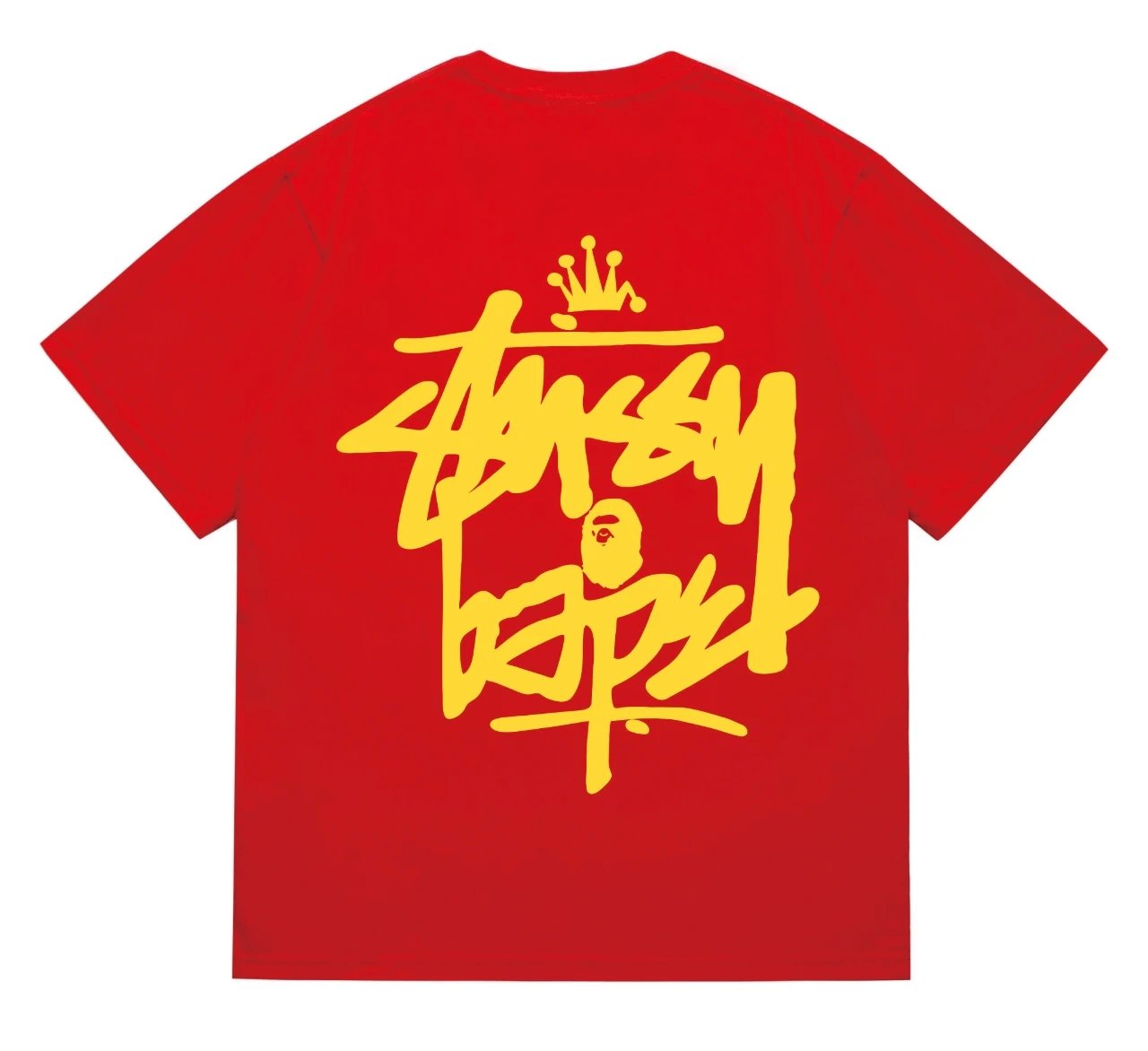Stussy x BAPE Crown Graffiti Collab Tee Red Yellow