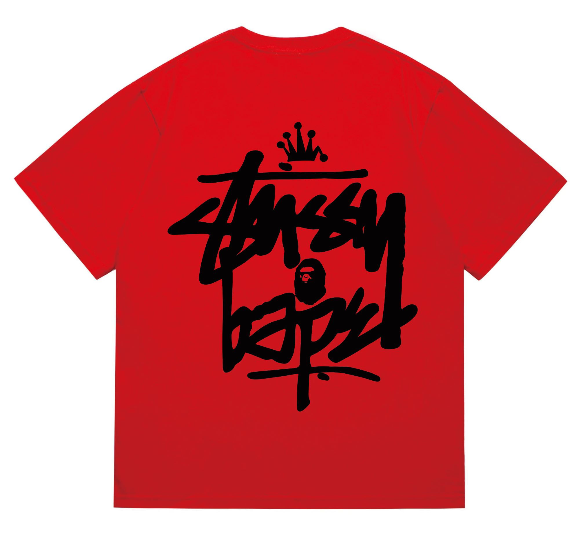Stussy x BAPE Crown Graffiti Collab Tee Red Black