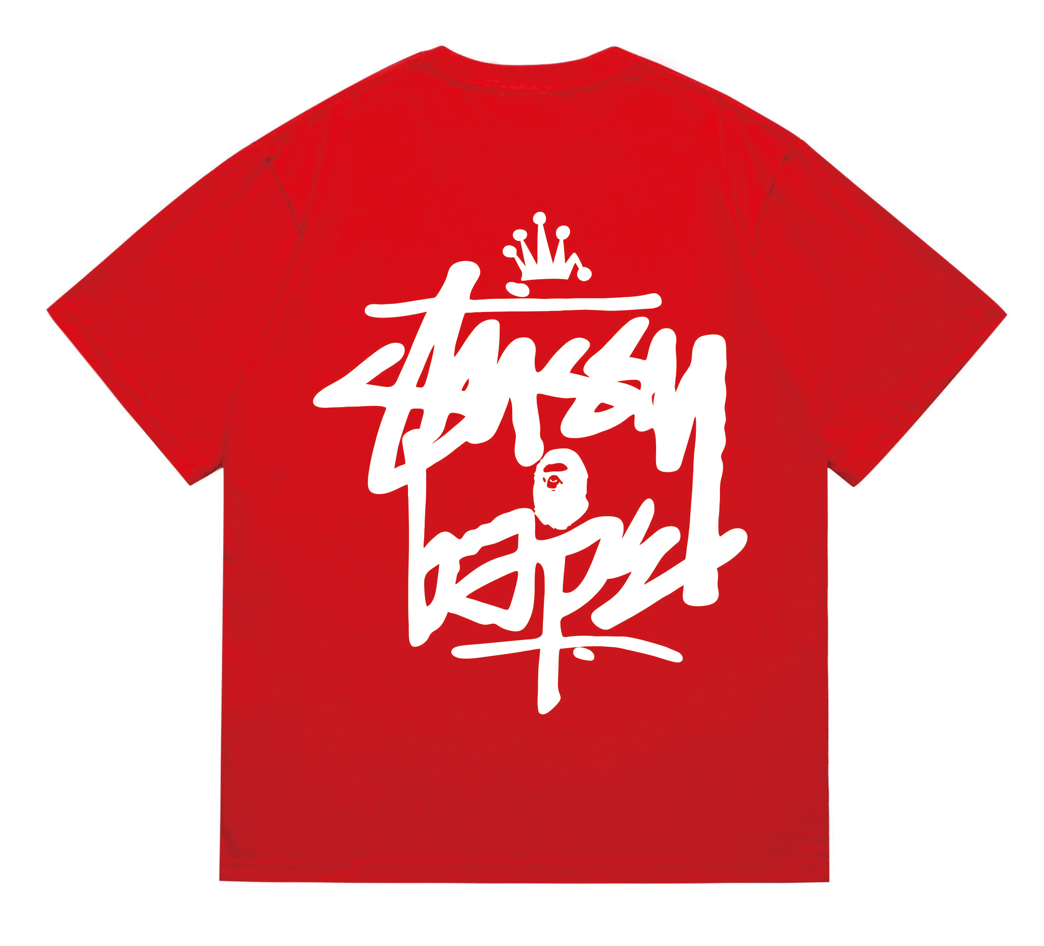 Stussy x BAPE Crown Graffiti Collab Tee Red