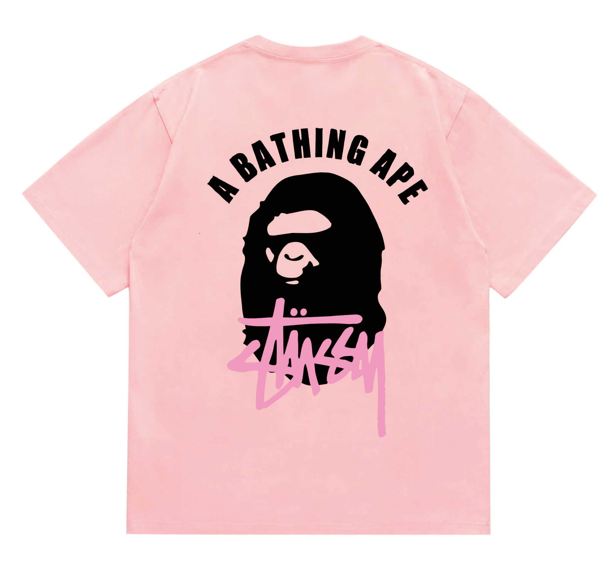 BAPE x Stussy Ape Head Graffiti Logo Tee Pink