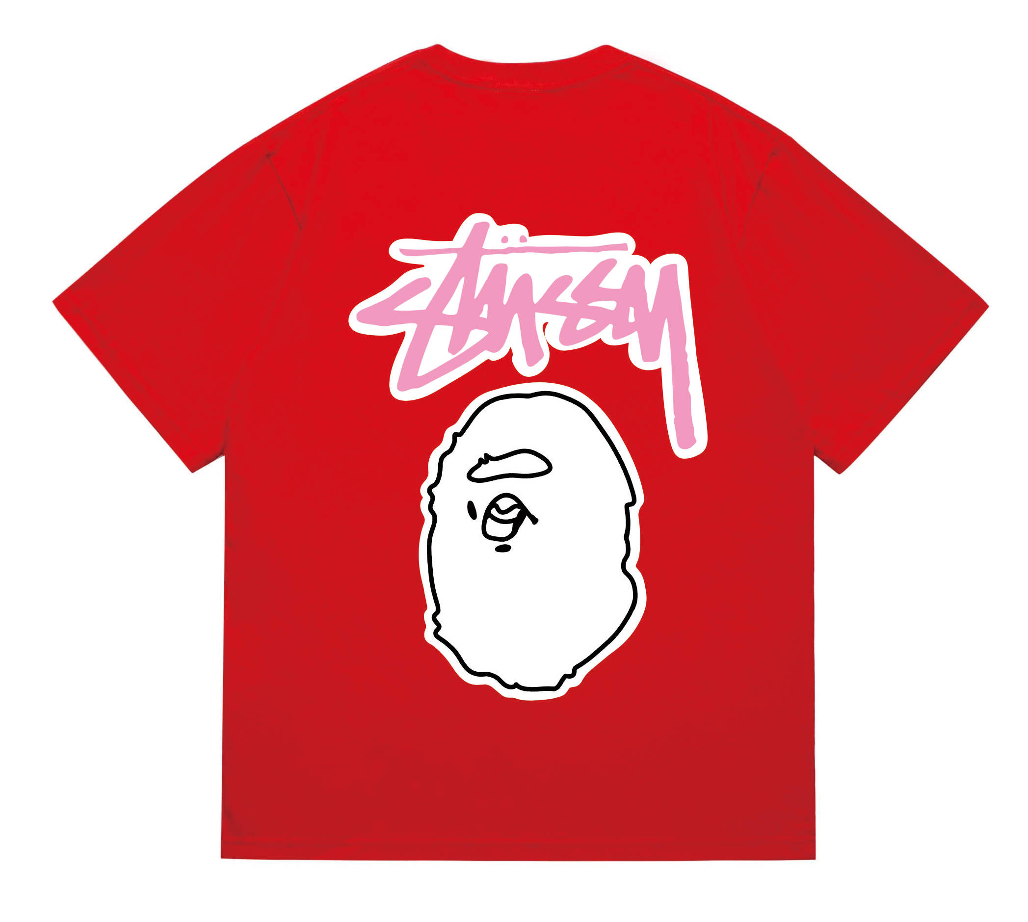 Stussy x BAPE Graffiti Ape Head Tee Red White Outline