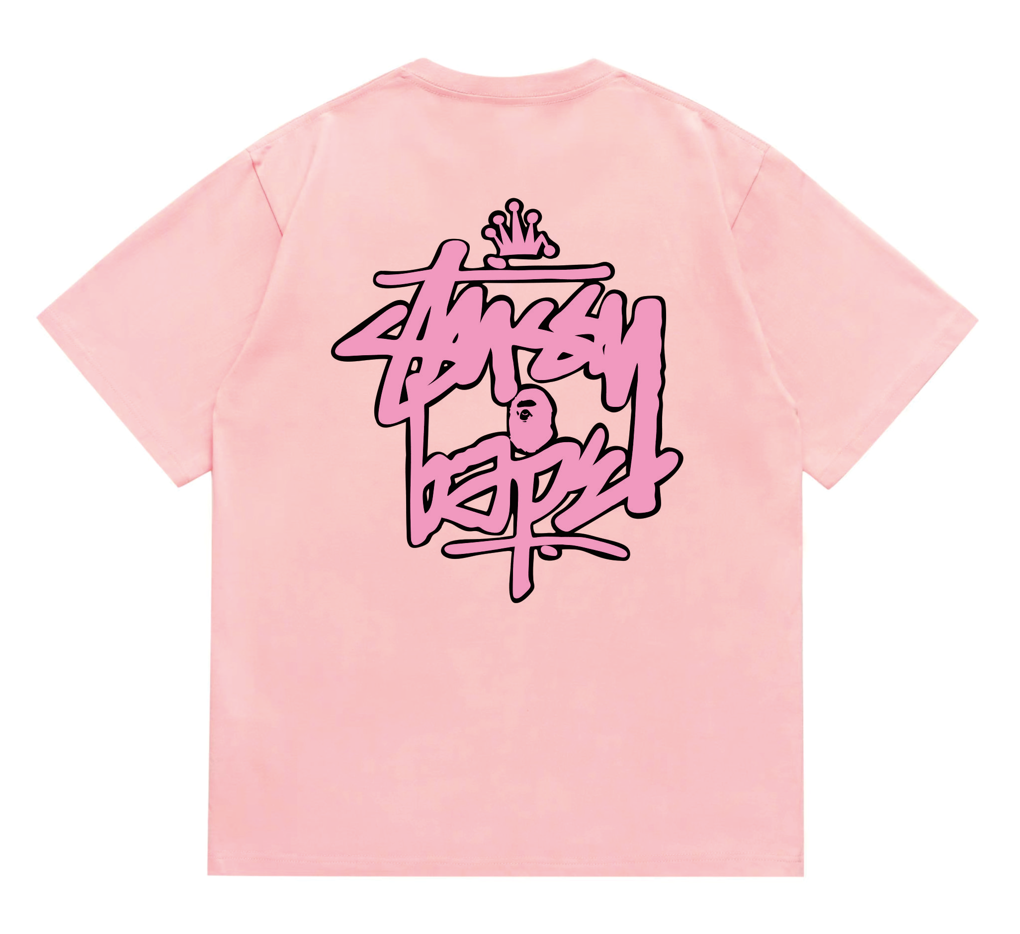 Stussy x BAPE Crown Graffiti Collab Tee Pink