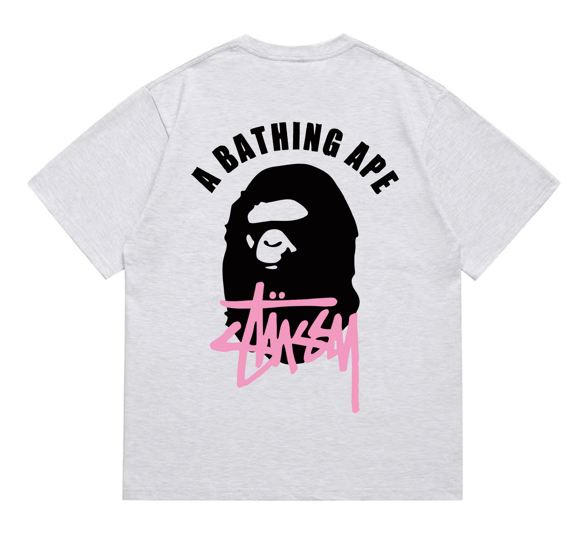 BAPE x Stussy Ape Head Graffiti Logo Tee Ash Grey