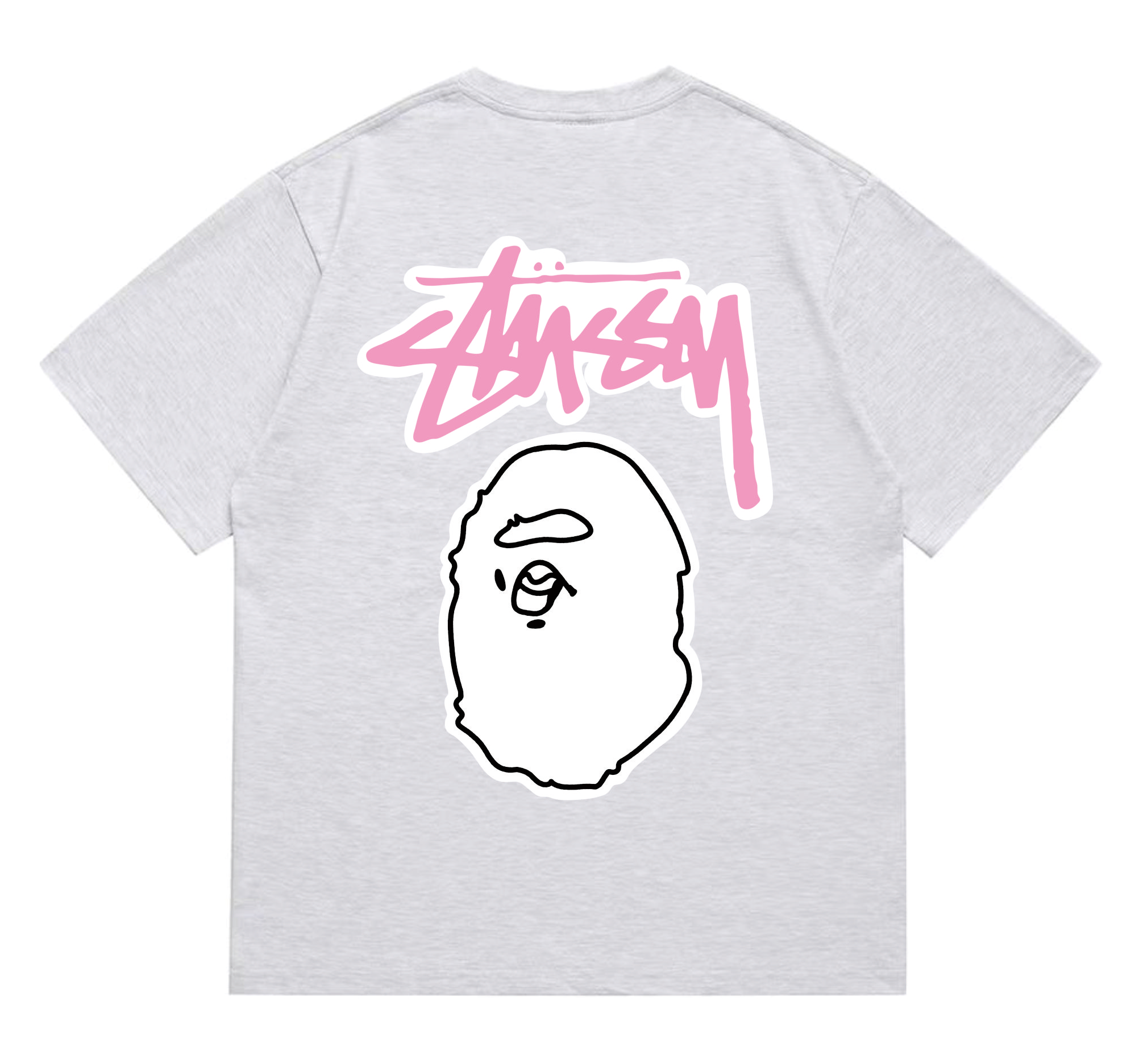 Stussy x BAPE Graffiti Ape Head Tee Ash Grey Outline