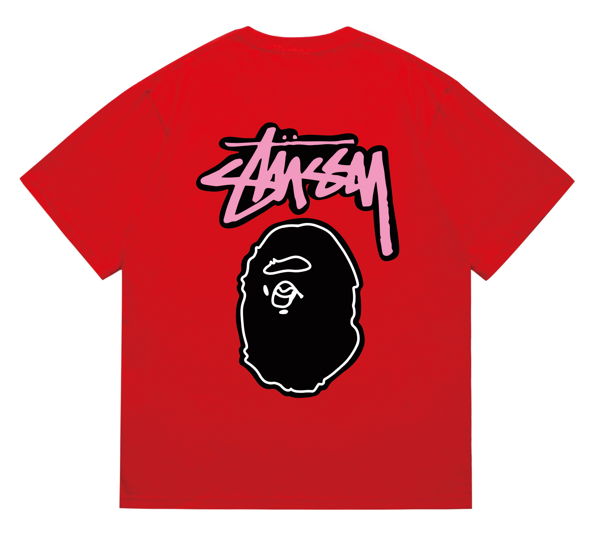 Stussy x BAPE Graffiti Ape Head Tee Red