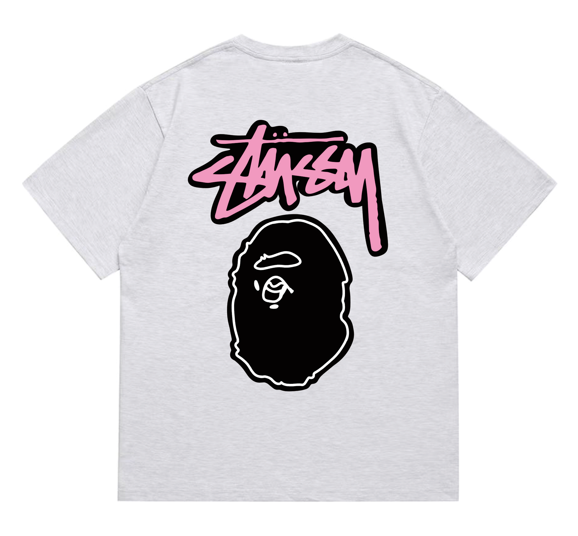 Stussy x BAPE Graffiti Ape Head Tee Ash Grey