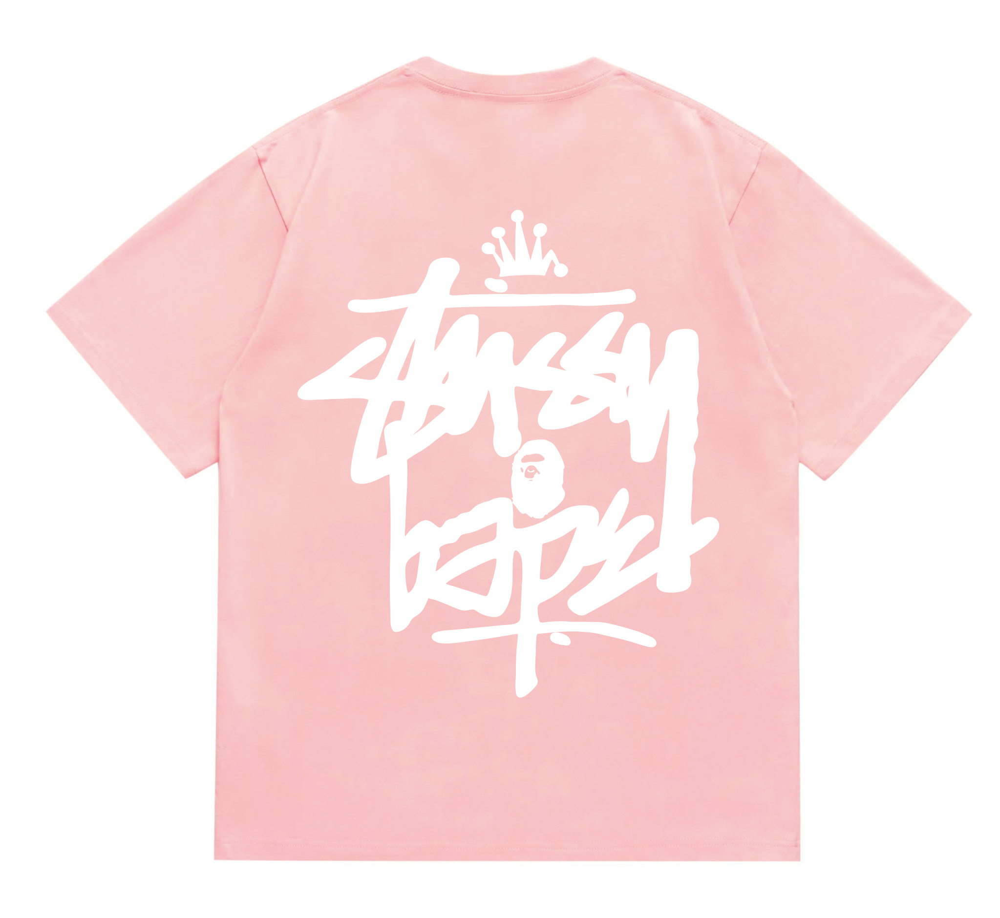 Stussy x BAPE Crown Graffiti Collab Tee Pink
