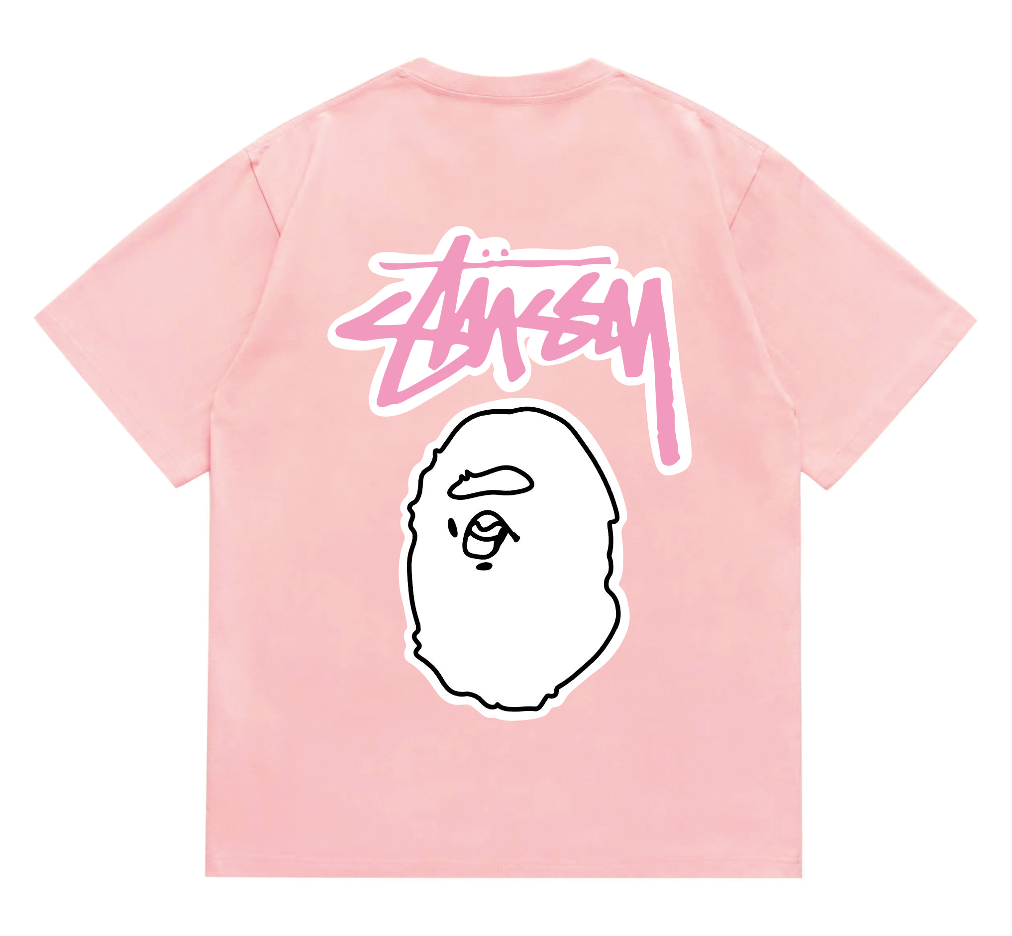 Stussy x BAPE Graffiti Ape Head Tee Pink Outline