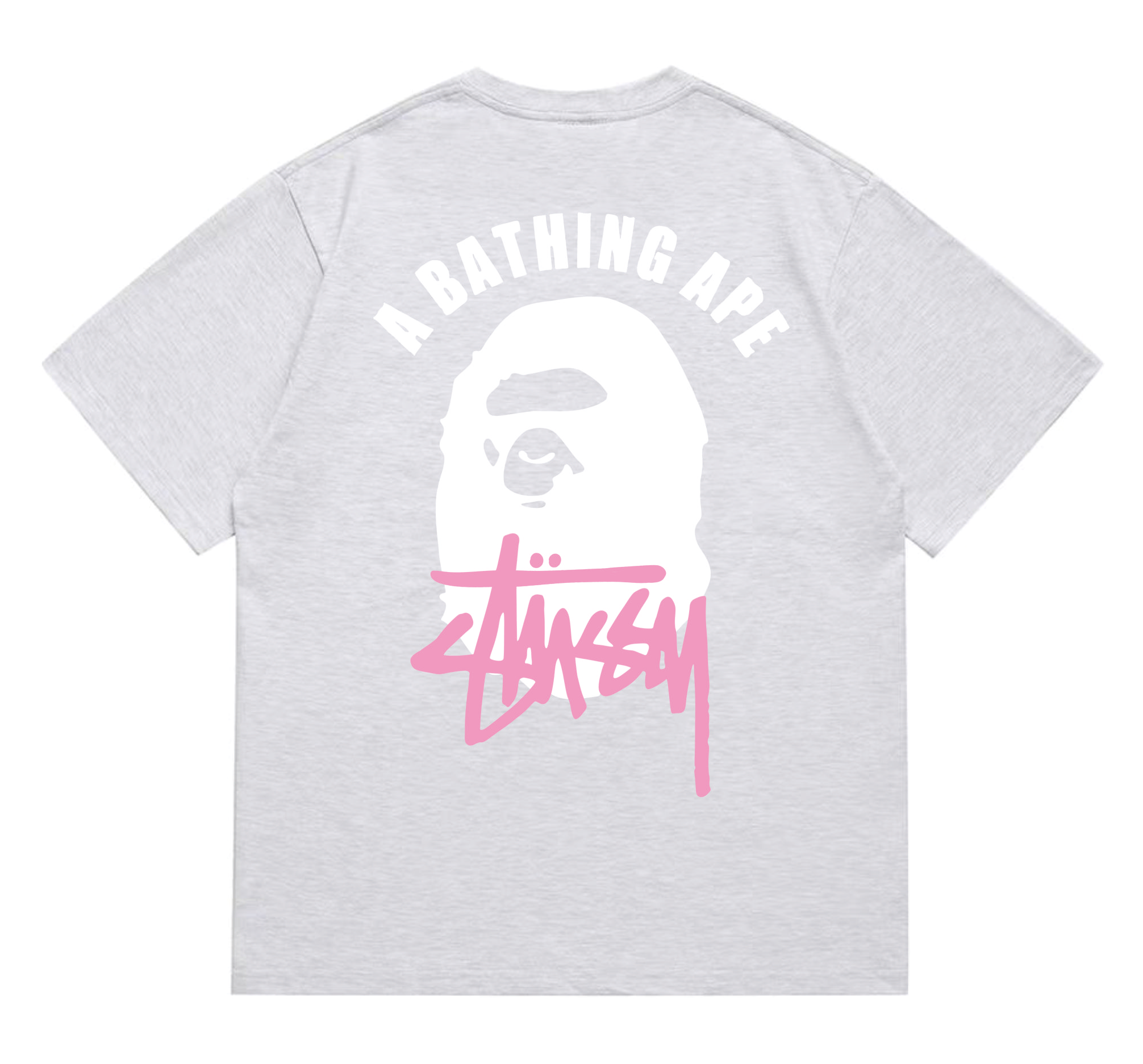 BAPE x Stussy Ape Head Outline Logo Tee Ash Grey