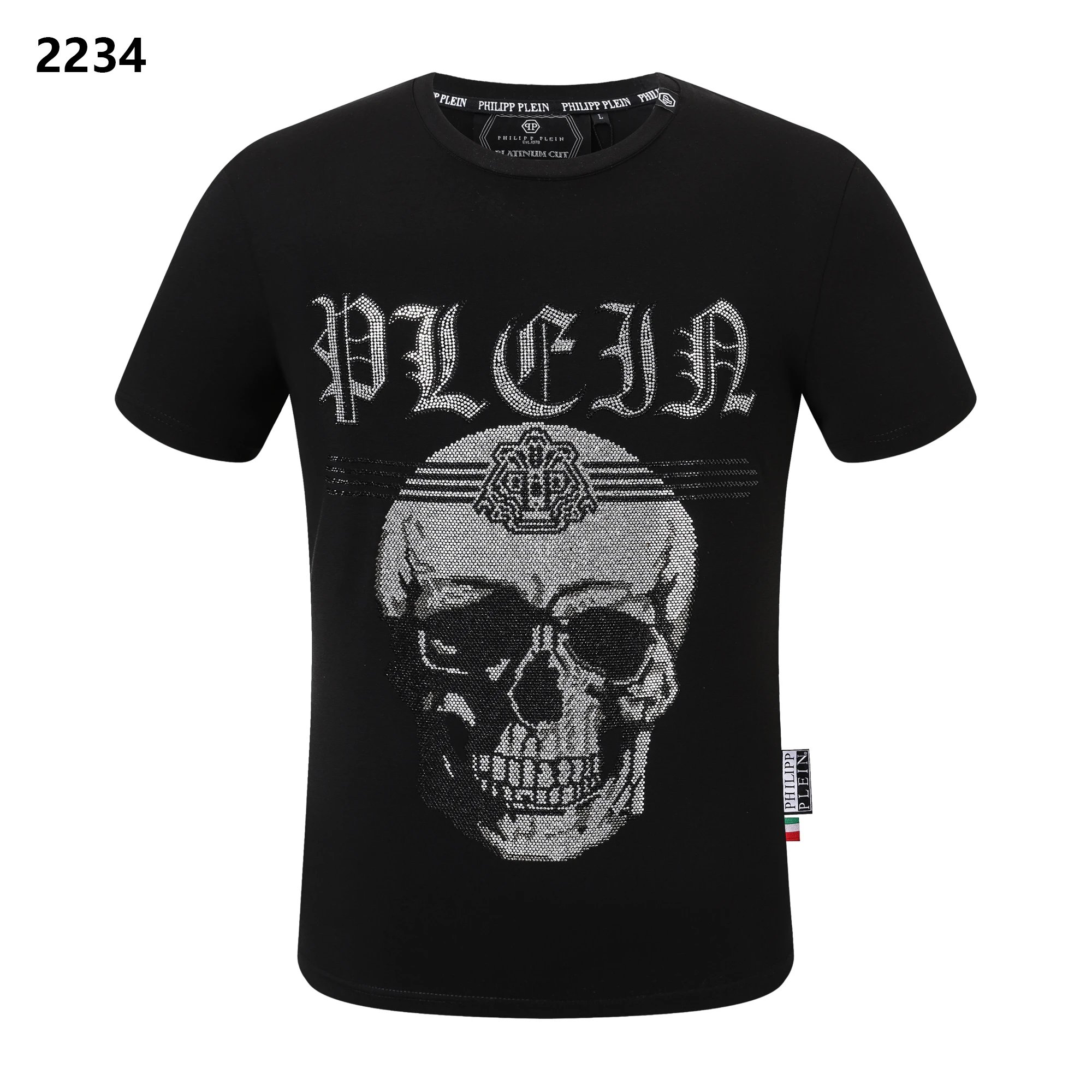Philipp Plein Crown Skull Rhinestone Gothic Logo Tee White
