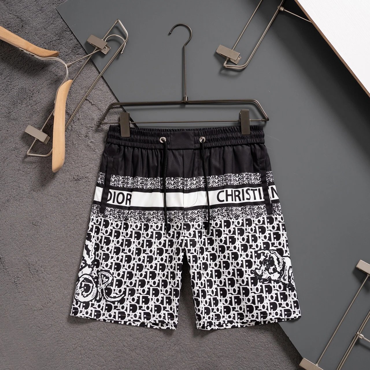 Christian Dior Oblique Colorblock Swim Shorts Black/White