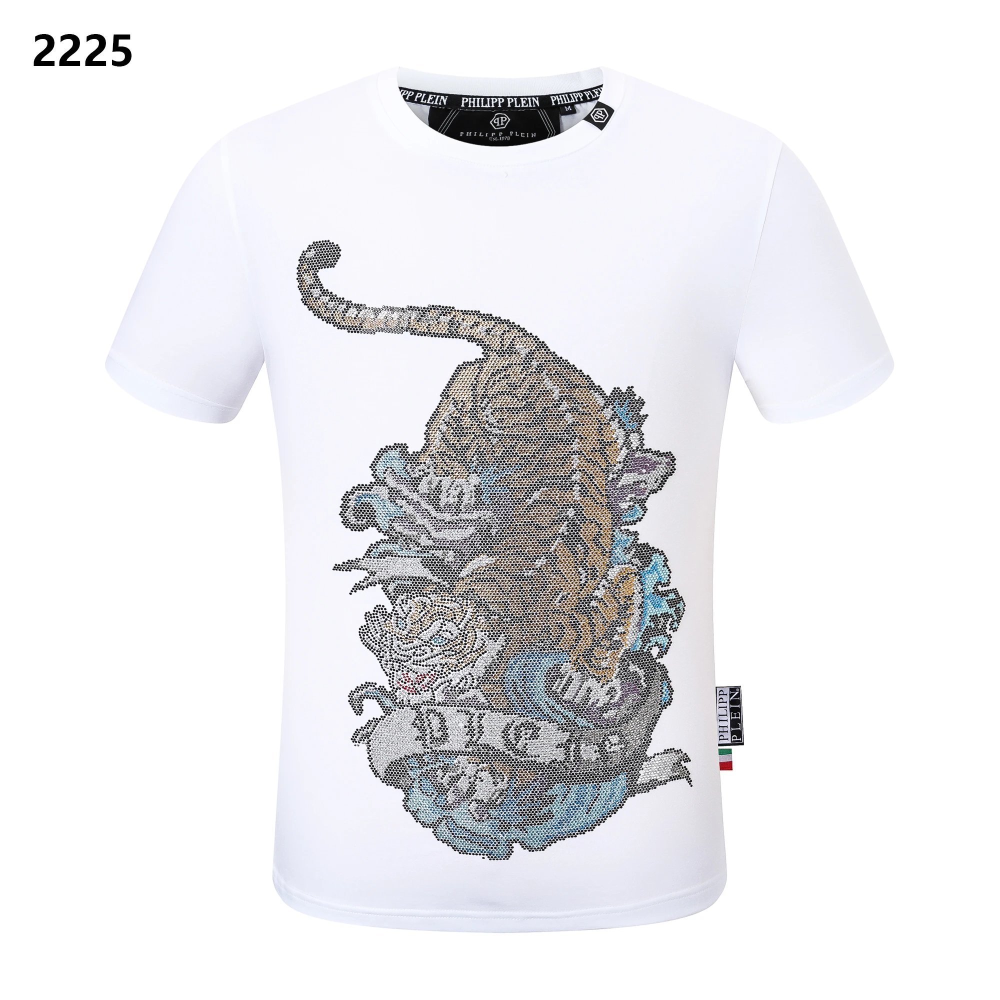 Philipp Plein Jumping Tiger Blue Floral Crystal Tee Black