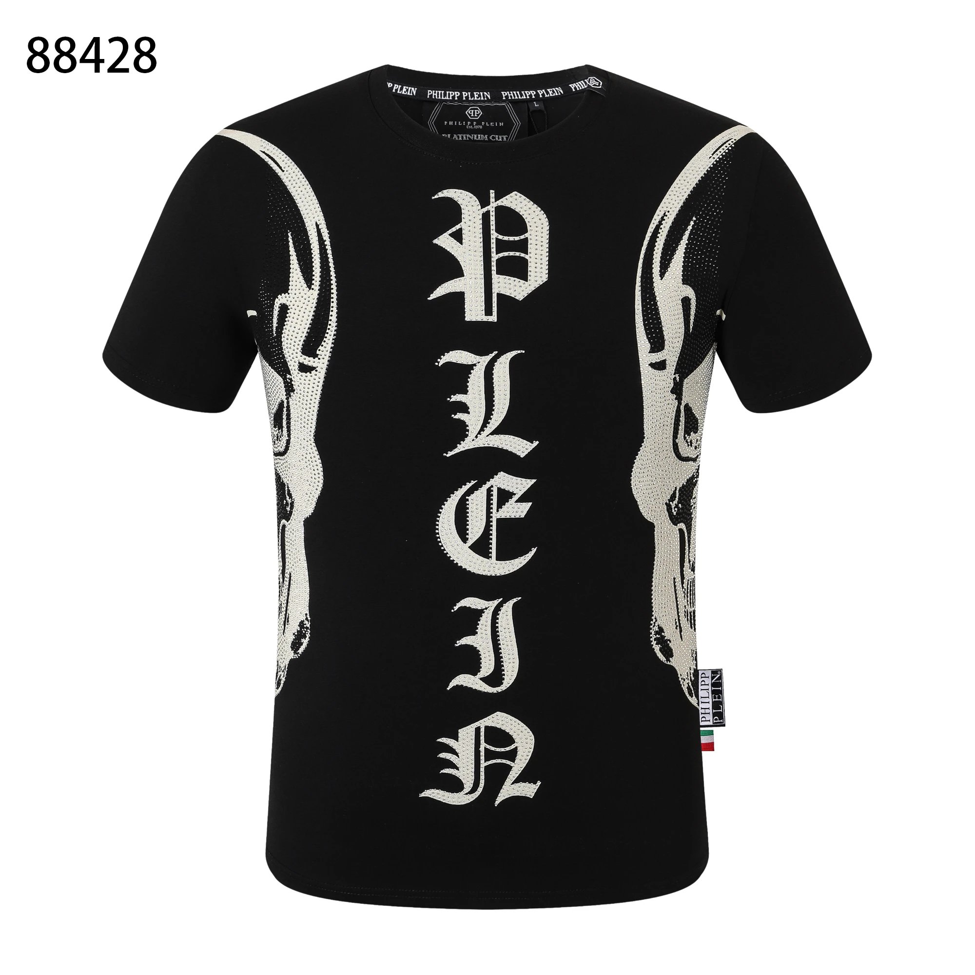 Philipp Plein Gothic Plein Dual Skull Rhinestone Tee Black
