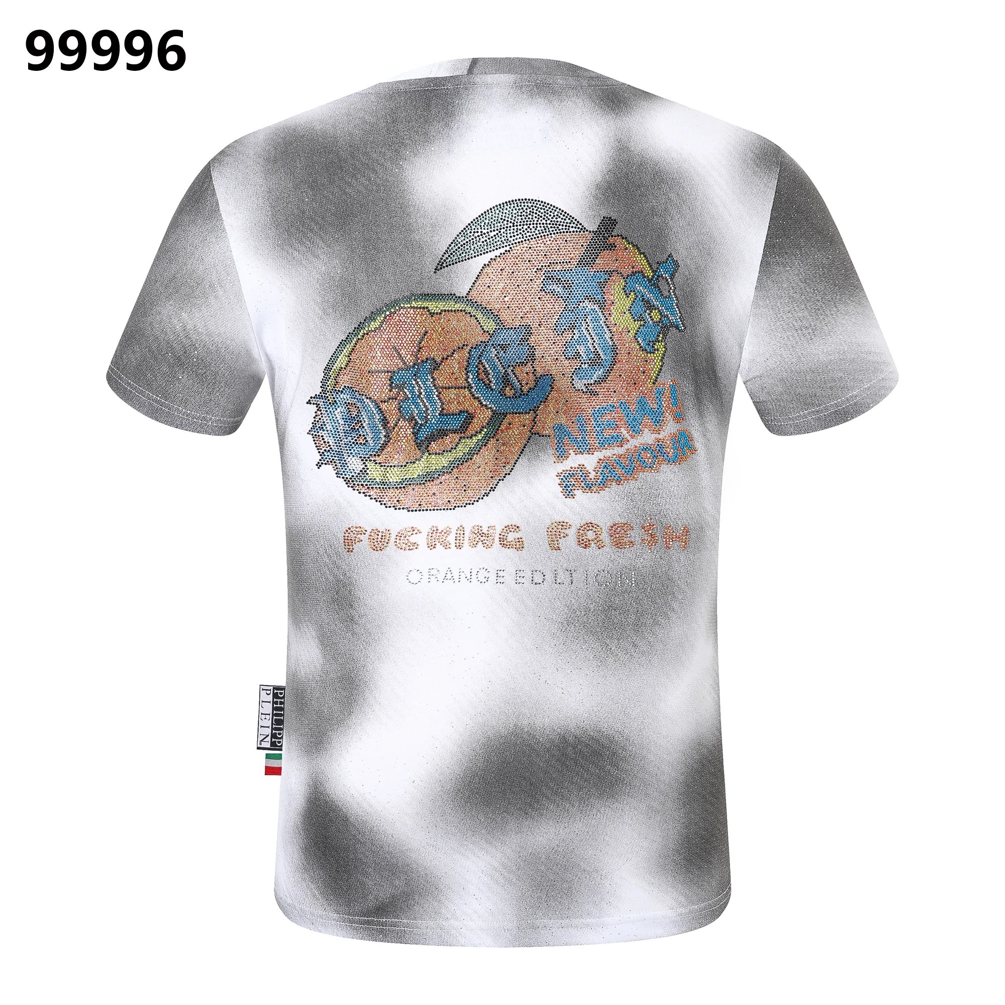 Philipp Plein Slot Machine Crystal Back Print Tee Cloud Grey